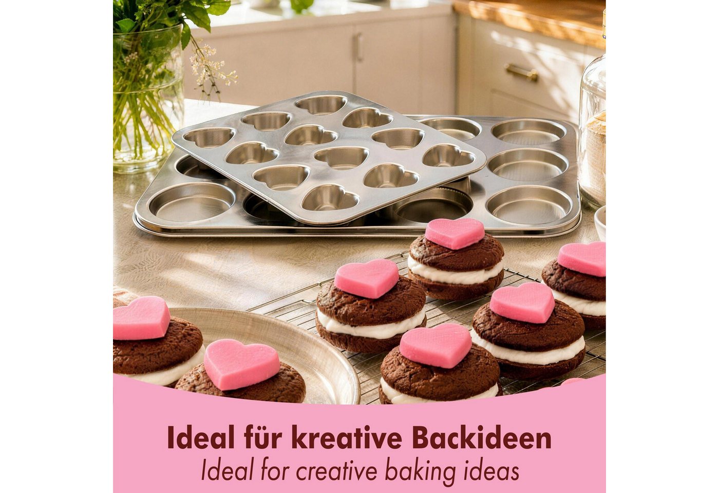 immer Muffinform Edelstahl Backform-Set Muffinblech 12 Whoopie-Pies & Herz-Mini-Muffins, (Muffinblech-Set 2-tlg) Bild 3