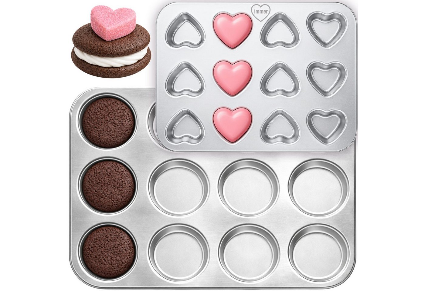 immer Muffinform Edelstahl Backform-Set Muffinblech 12 Whoopie-Pies & Herz-Mini-Muffins, (Muffinblech-Set 2-tlg) Bild 4