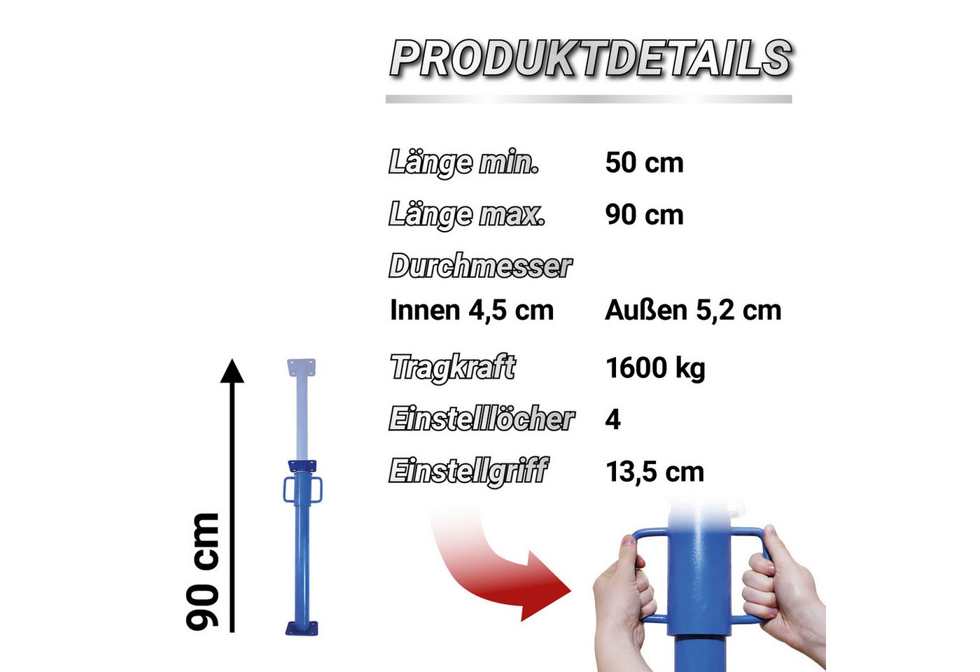 Bituxx Stützelement Baustütze 53 – 90 cm Blau, MS-19697