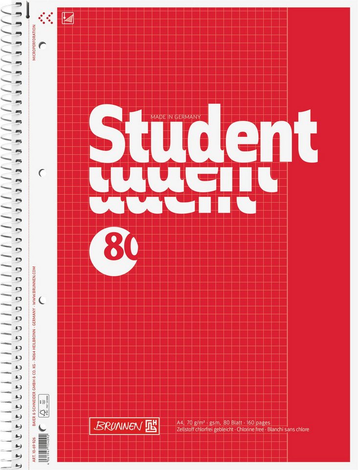 Baier & Schneider Collegeblock Collegeblock Student A4 80 Blatt kariert rot Bild 2