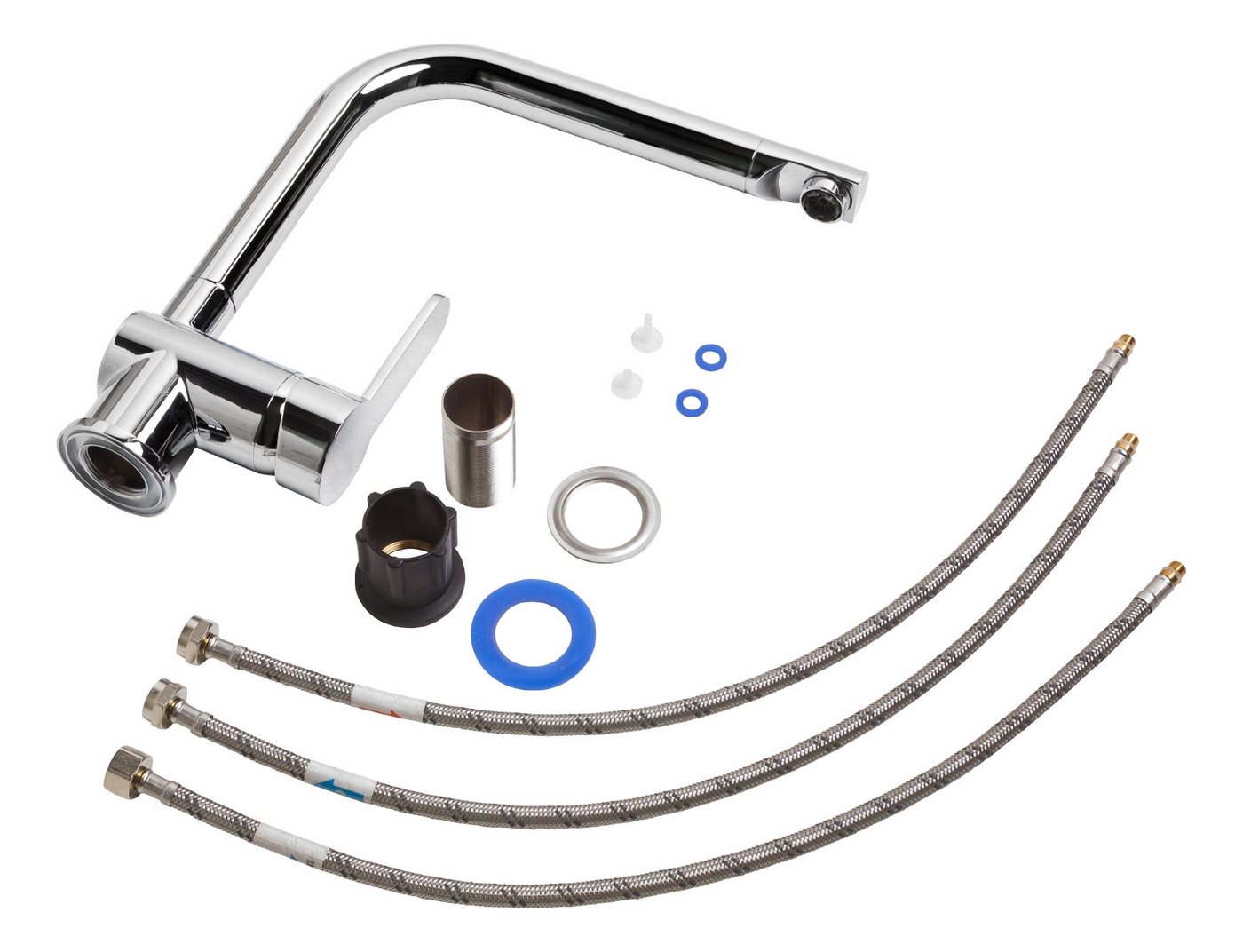 aquaSu Spültischarmatur Sanmix Style Niederdruck, Chrom, Boiler, Warmwasseranschluss, hoher Auslauf