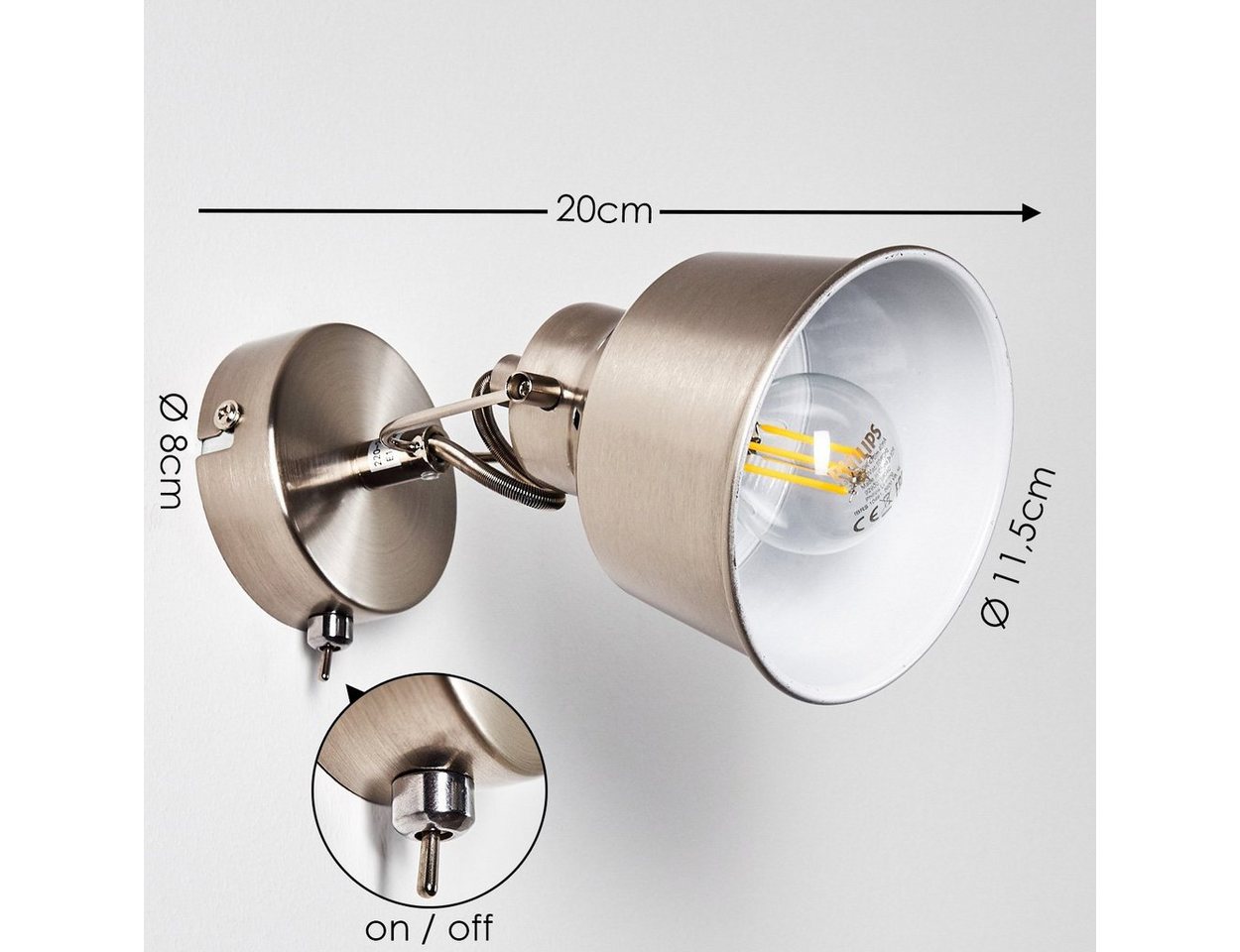 hofstein Wandleuchte »Rimini« verstellbare Wandlampe aus Metall in Stahl gebürstet/Weiß, ohne Leuchtmittel, 1xE14, Wandspot im Retro/Vintage Design