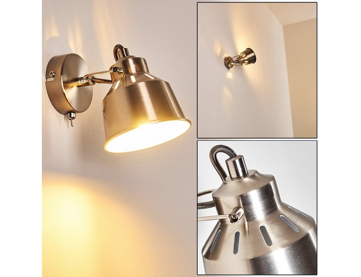 hofstein Wandleuchte »Rimini« verstellbare Wandlampe aus Metall in Stahl gebürstet/Weiß, ohne Leuchtmittel, 1xE14, Wandspot im Retro/Vintage Design Bild 3
