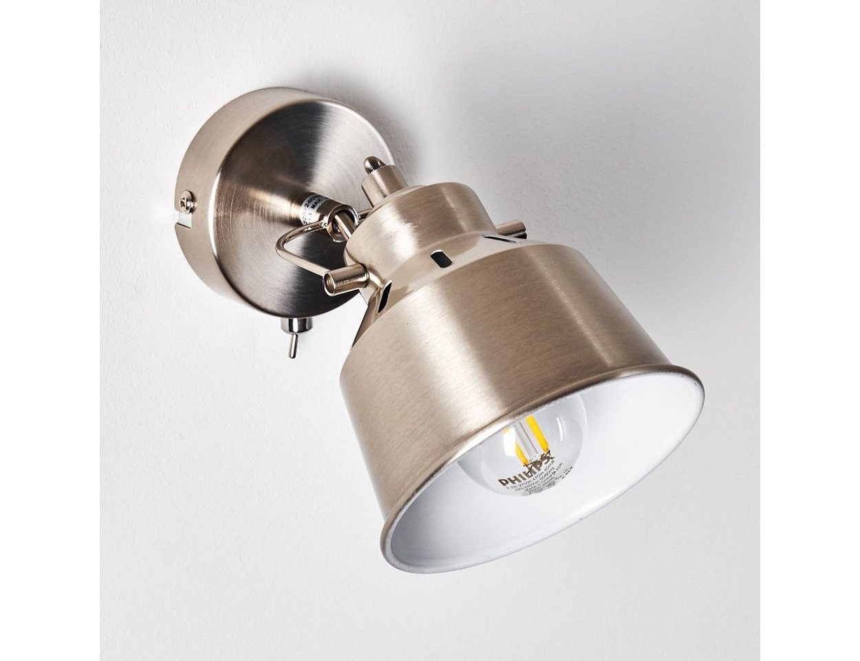 hofstein Wandleuchte »Rimini« verstellbare Wandlampe aus Metall in Stahl gebürstet/Weiß, ohne Leuchtmittel, 1xE14, Wandspot im Retro/Vintage Design Bild 5