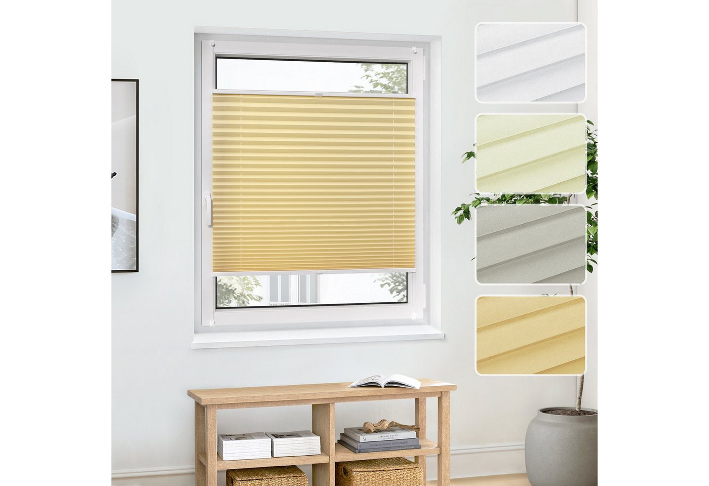 jalousiescout Plissee Pure Premium 40x100cm Beige Klemmfix ohne Bohren, halbtransparent, ohne Bohren, verspannt, Klemmfix, Polyester-Stoff, blickdicht und lichtdurchlässig Bild 2