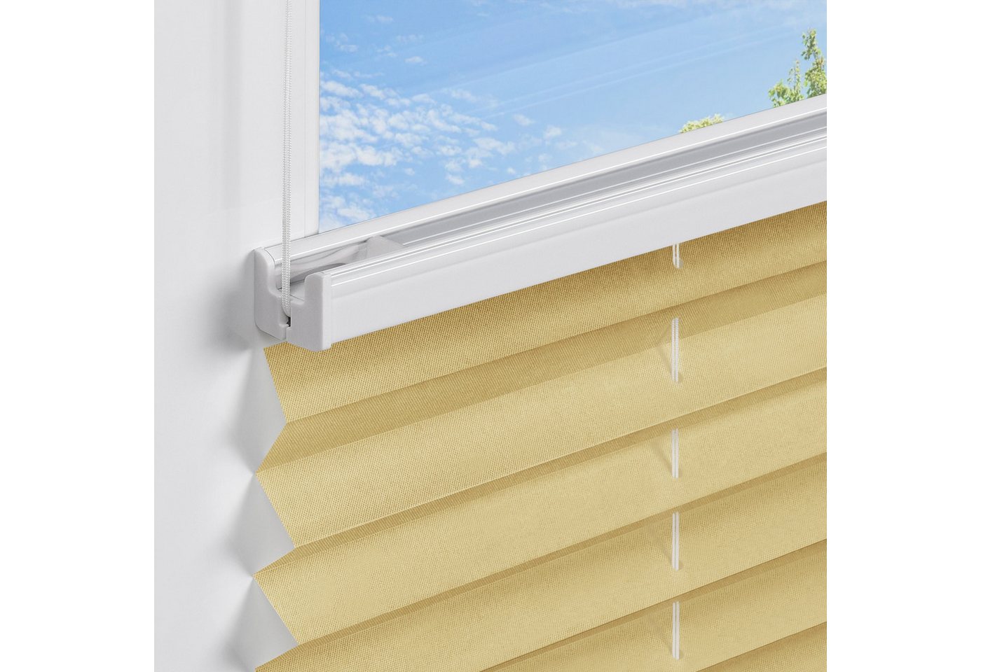 jalousiescout Plissee Pure Premium 40x100cm Beige Klemmfix ohne Bohren, halbtransparent, ohne Bohren, verspannt, Klemmfix, Polyester-Stoff, blickdicht und lichtdurchlässig Bild 5