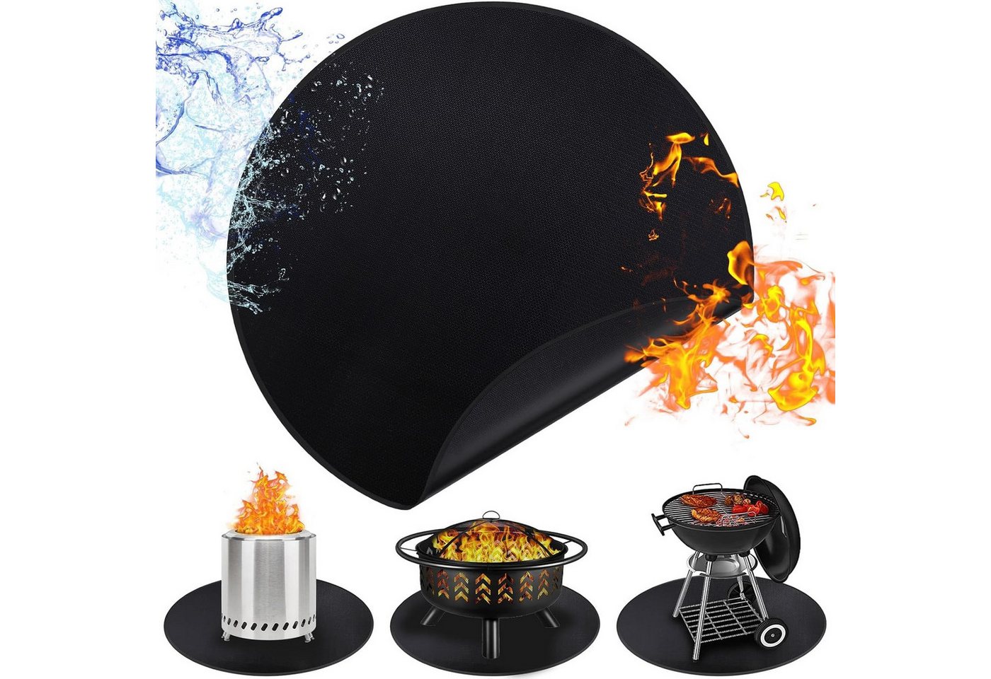 BlingBin Bodenschutzmatte Feuerfeste Unterlage Rund 120cm/48Zoll, Feuerschutzmatte Feuerschale, 1er Set, 1-St., Produktgröße: 120 x 120 cm, Material: Feuerfestes Glasfasergewebe, Grillmatte Bodenschutz Brandschutzmatte für Terrasse, Rasen, Camping