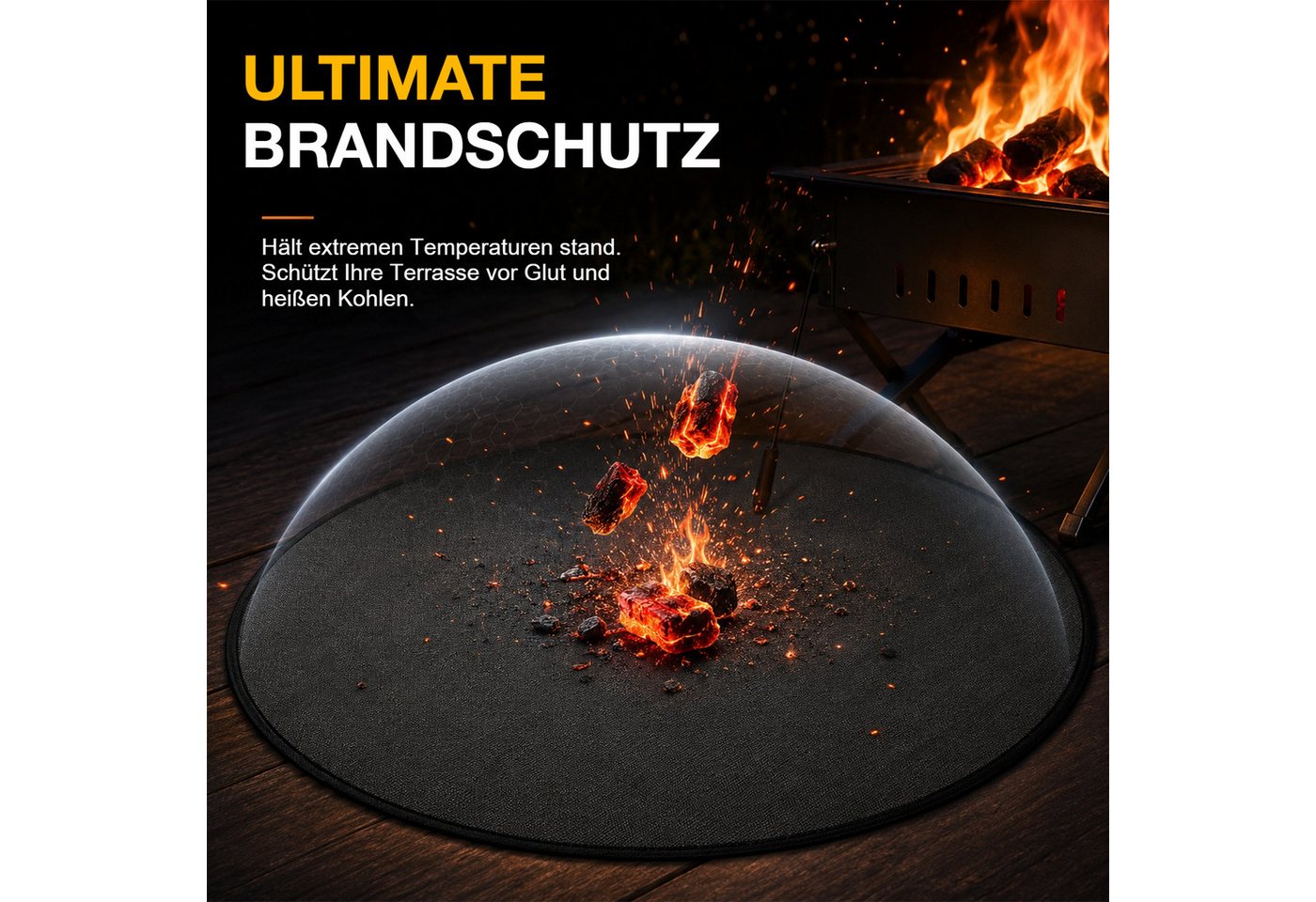 BlingBin Bodenschutzmatte Feuerfeste Unterlage Rund 120cm/48Zoll, Feuerschutzmatte Feuerschale, 1er Set, 1-St., Produktgröße: 120 x 120 cm, Material: Feuerfestes Glasfasergewebe, Grillmatte Bodenschutz Brandschutzmatte für Terrasse, Rasen, Camping Bild 2