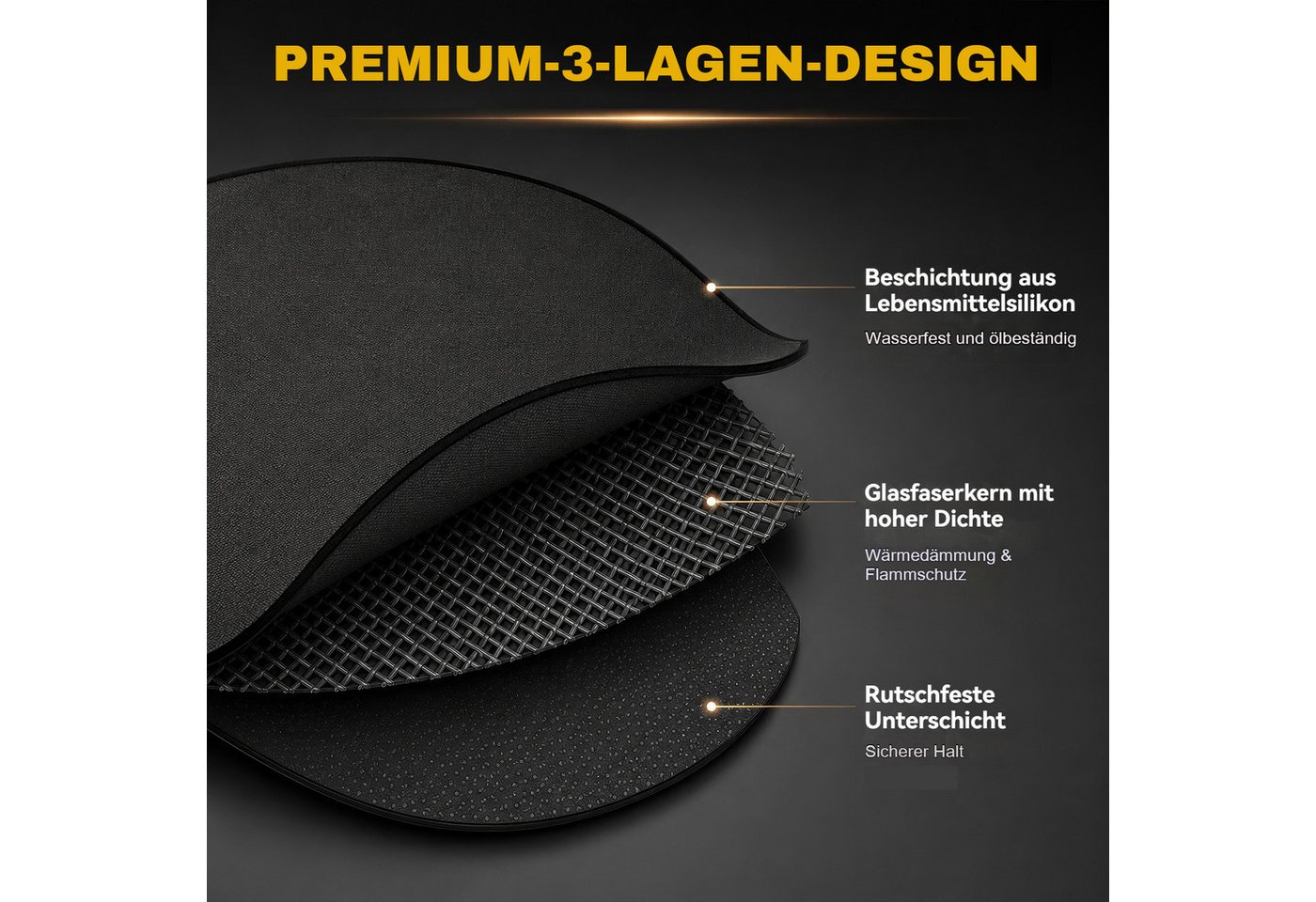 BlingBin Bodenschutzmatte Feuerfeste Unterlage Rund 120cm/48Zoll, Feuerschutzmatte Feuerschale, 1er Set, 1-St., Produktgröße: 120 x 120 cm, Material: Feuerfestes Glasfasergewebe, Grillmatte Bodenschutz Brandschutzmatte für Terrasse, Rasen, Camping Bild 4
