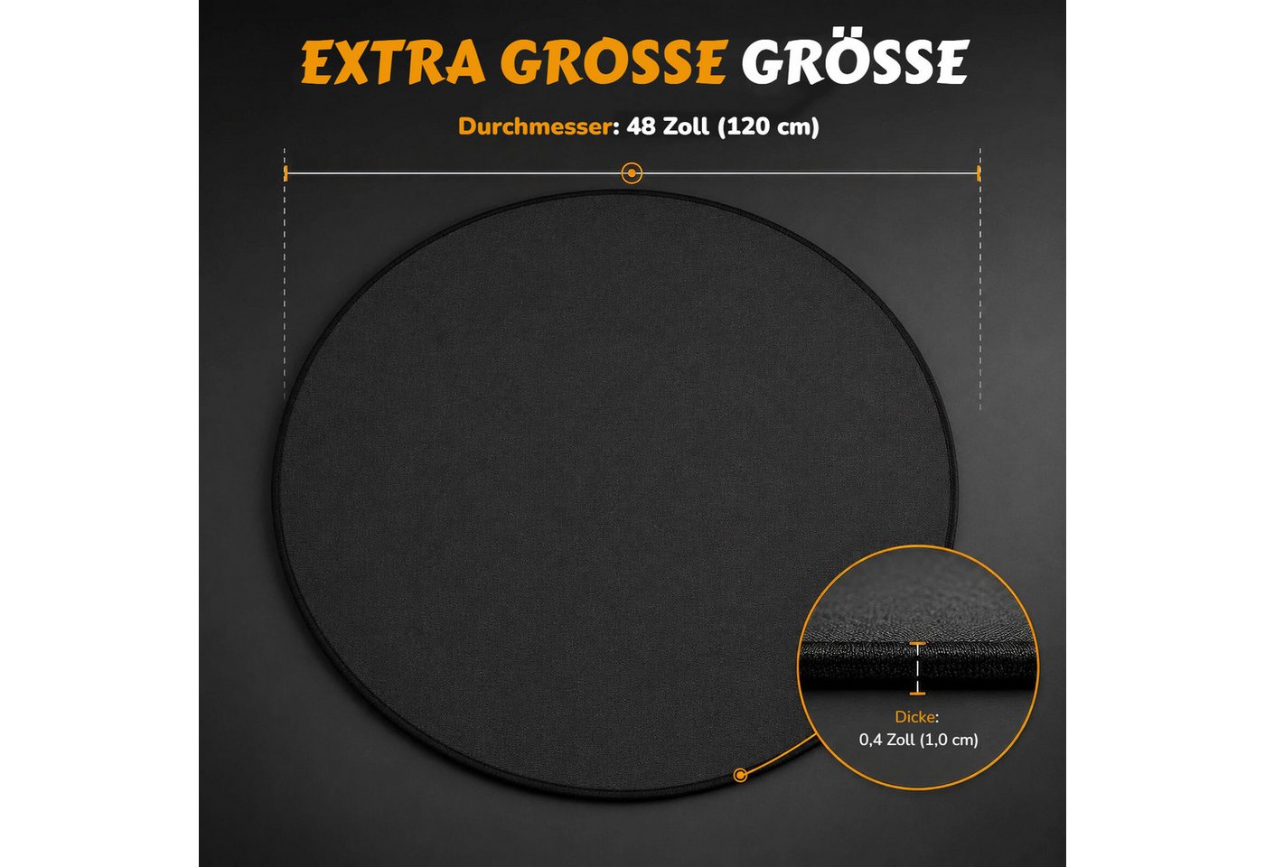 BlingBin Bodenschutzmatte Feuerfeste Unterlage Rund 120cm/48Zoll, Feuerschutzmatte Feuerschale, 1er Set, 1-St., Produktgröße: 120 x 120 cm, Material: Feuerfestes Glasfasergewebe, Grillmatte Bodenschutz Brandschutzmatte für Terrasse, Rasen, Camping Bild 5