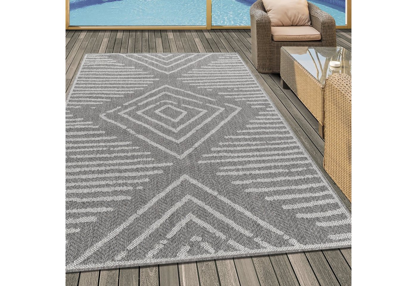 Stilvoll Günstig Outdoorteppich Teppich für den Flur oder Küche Gestreiftes Design, Läufer, Höhe: 7 mm Bild 3
