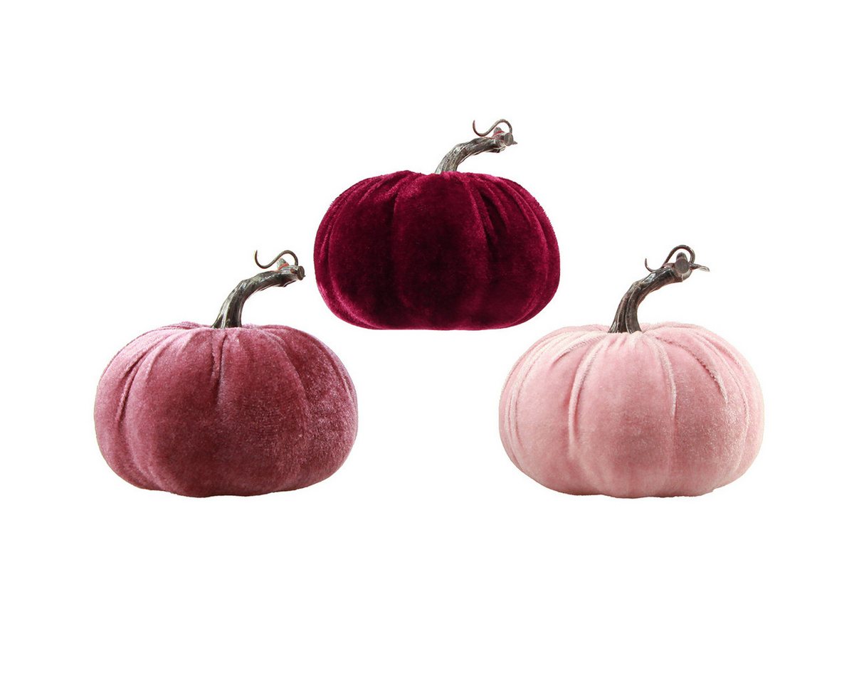 Florists Products Streudeko Deko Kürbisse Beflockt in Burgund Rosa Ø13cm x H11,5cm 3er Set, 3 Stü Bild 2