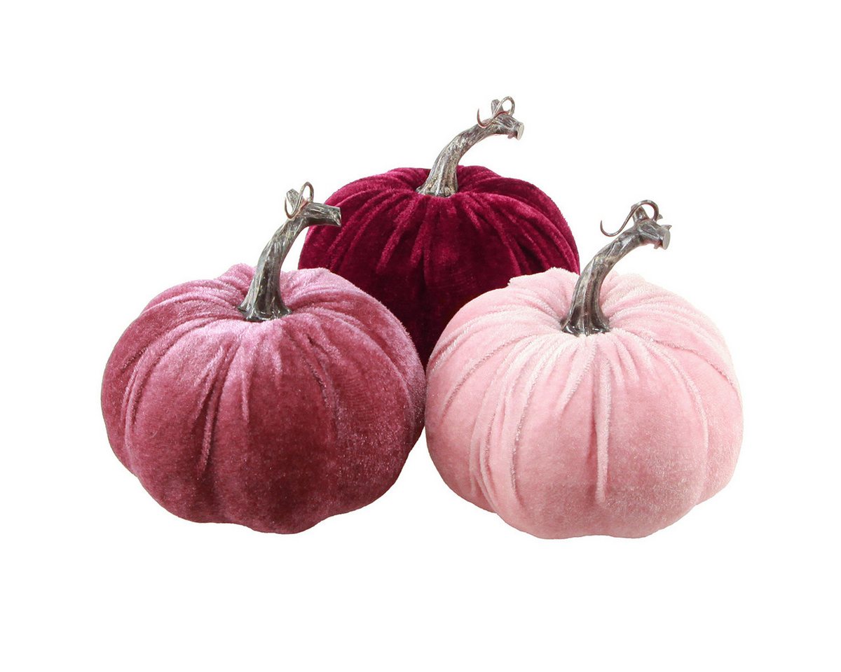 Florists Products Streudeko Deko Kürbisse Beflockt in Burgund Rosa Ø13cm x H11,5cm 3er Set, 3 Stü Bild 3
