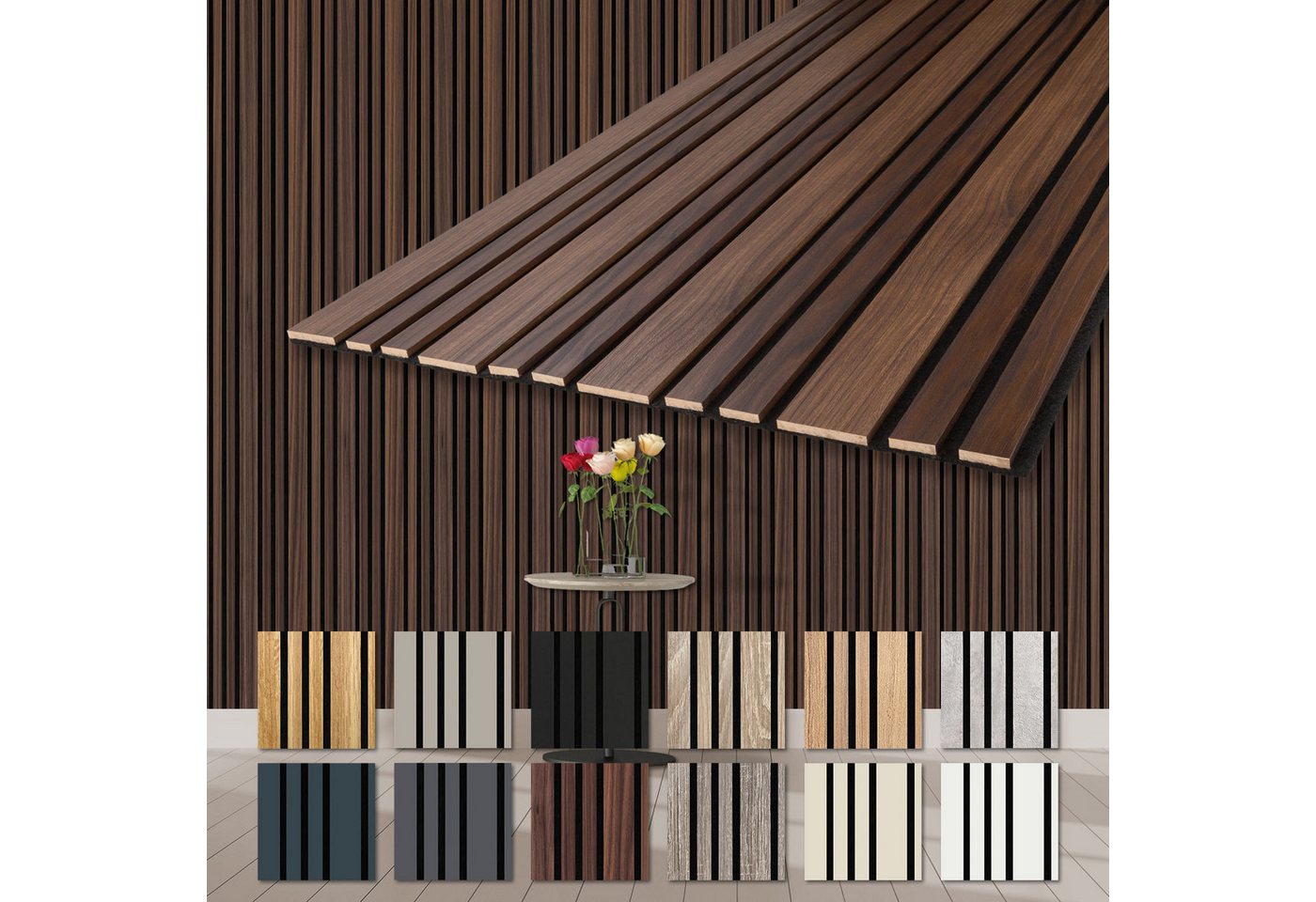 Hexim Wandpaneel, BxL: 60x278 cm, (Akustikpaneele 278x60cm Holz Mila - flexible Holzpaneele Platten Wanddeko Wand Kombipaneel Wandverkleidung Schalldämmung Akustikfilz braun 1.67m² Catania Oak)
