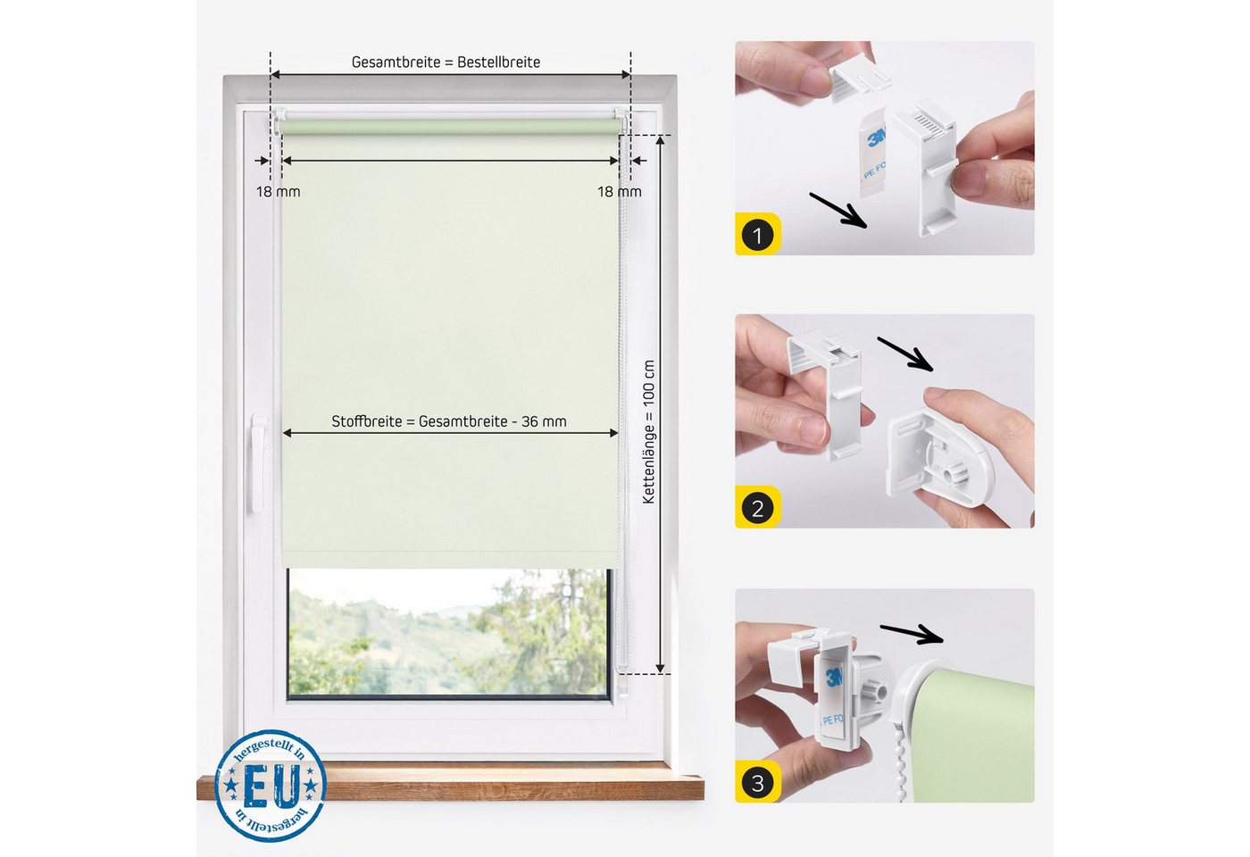 Verdunklungsrollo Vollverdunkelnd, 30 x 130 cm, creme [Stoffbreite 26,6 cm], jalousiescout, verdunkelnd, ohne Bohren, freihängend, Klemmfix, mit Kindersicherung, für Fenster und Türen, Sonnenschutz Sichtschutz Bild 3