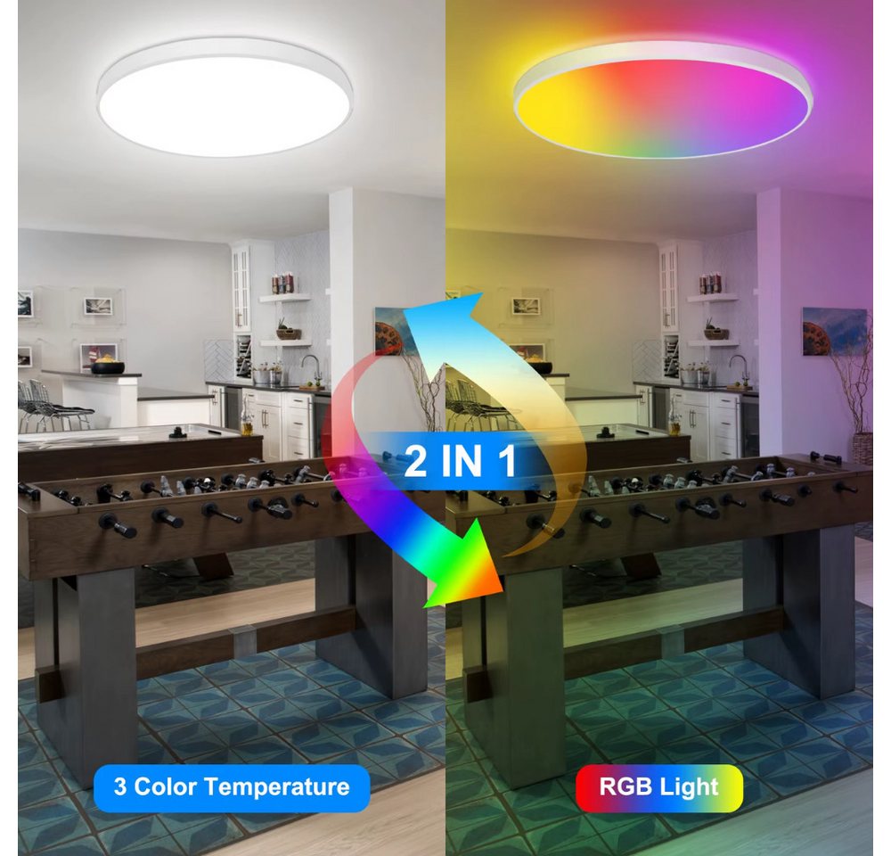 Athlix Deckenleuchte CE1133 Intelligente RGB-LED-Deckenleuchte, LED fest integriert, 16 Millionen RGB-Farben, Musik-Synchronisationsmodus