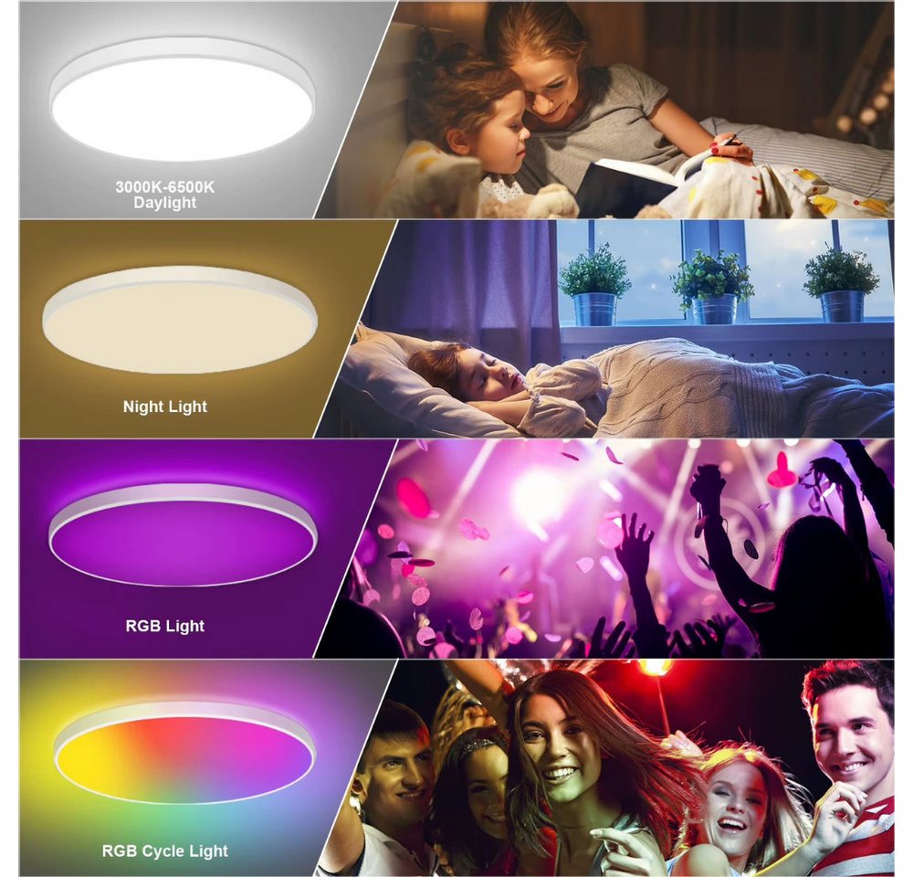 Athlix Deckenleuchte CE1133 Intelligente RGB-LED-Deckenleuchte, LED fest integriert, 16 Millionen RGB-Farben, Musik-Synchronisationsmodus Bild 2