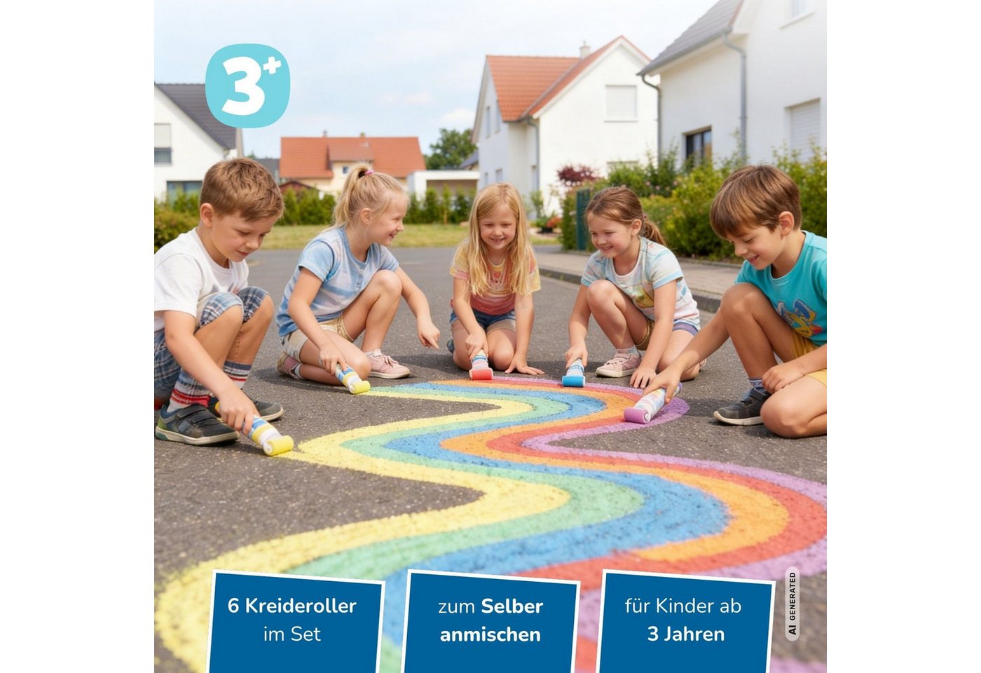 alldoro Malkreide Straßenmalkreide-Roller, 6er Set, flüssige Kreidefarbe ohne Flecken, Straßenkreide, Kreidepulver in 6 Farben zum Malen auf Asphalt Bild 4