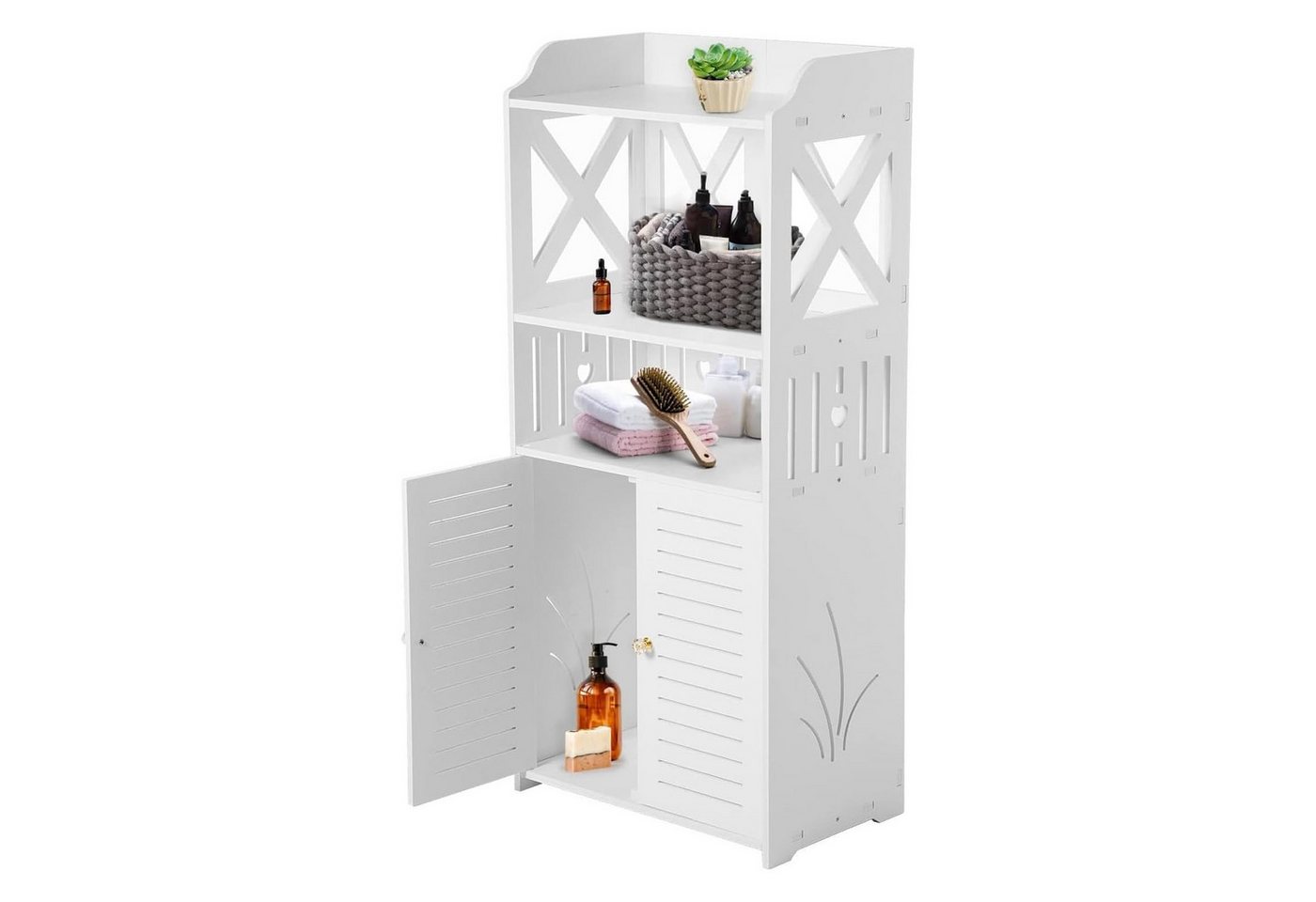 Youyijia Badezimmerspiegelschrank Wasserdichter Badschrank mit offenen Fächern 3 Ebenen Weiß Bild 4