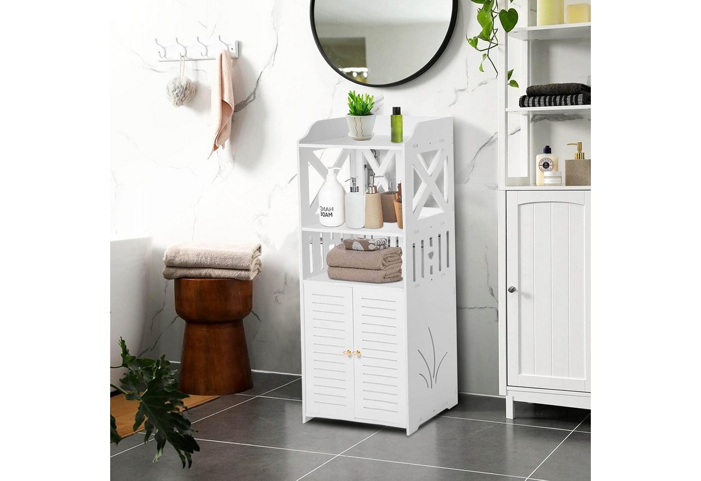 Youyijia Badezimmerspiegelschrank Wasserdichter Badschrank mit offenen Fächern 3 Ebenen Weiß Bild 5