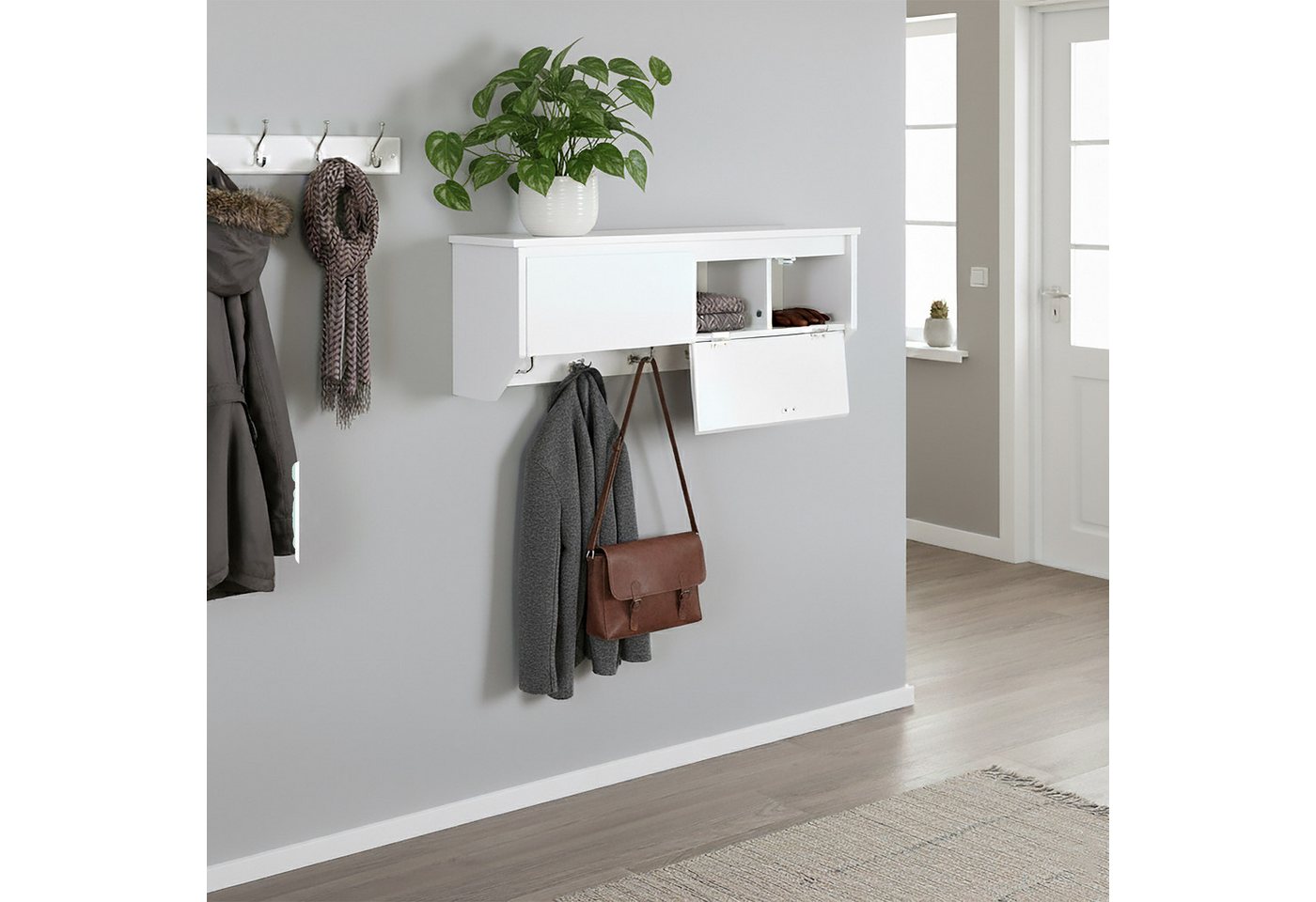 relaxdays Wandgarderobe 5 Haken mit Stauraum (1 St)