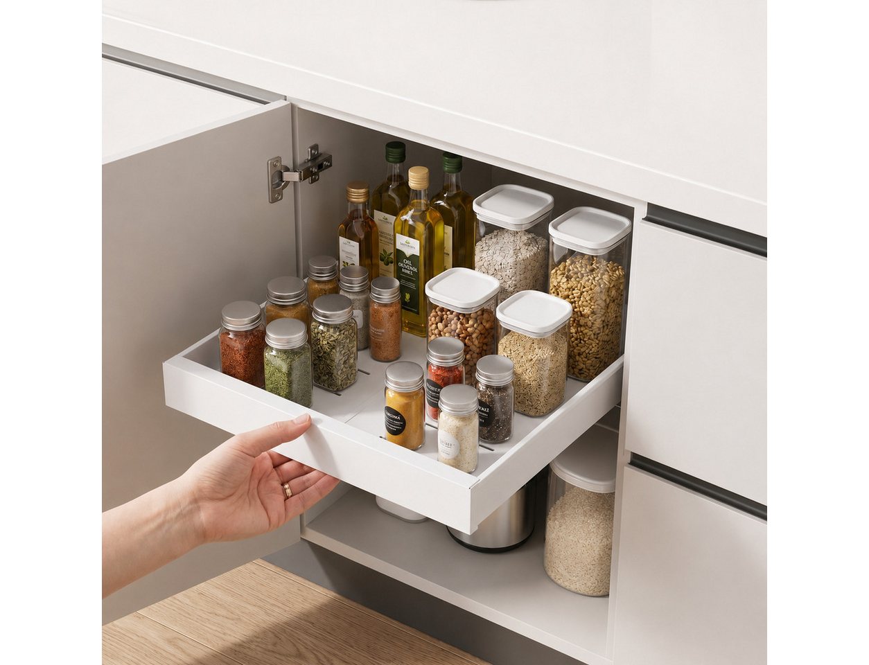 VIVREAL Küchenorganizer-Set Ausziehbares Küchenregal 32–52 / 42–68 cm, ohne Bohren, Carbonstahl, (1-tlg), Flexibel ausziehbares Design Bild 3