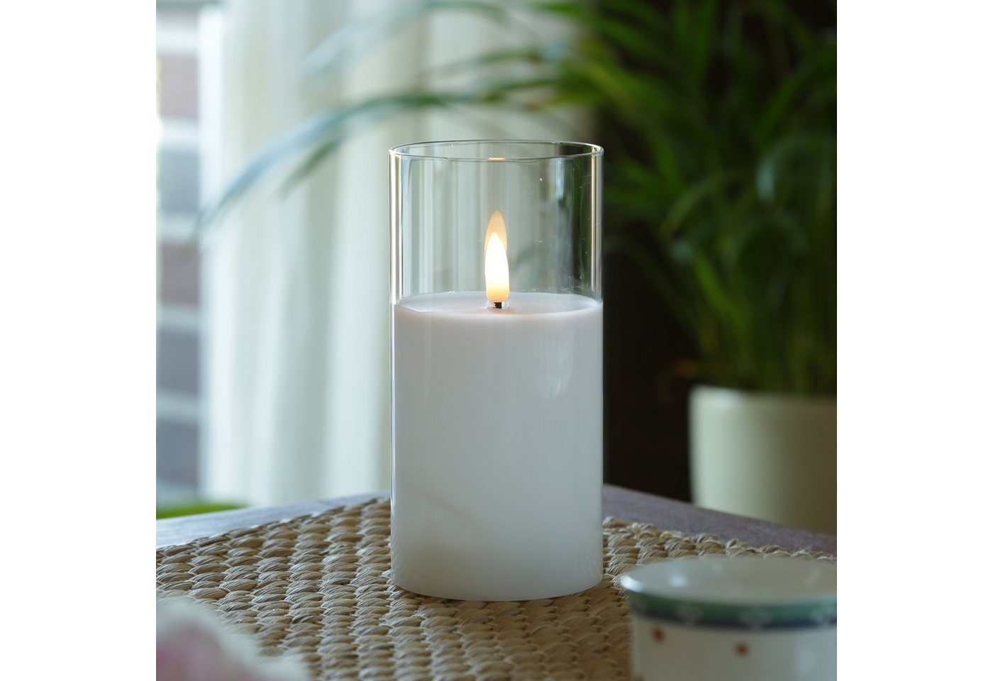 MARELIDA LED-Kerze LED Kerze im Glas Windlicht Echtwachs Timer H: 15cm D: 7,5cm weiß, LED Classic, warmweiß (2100K bis 3000K) Bild 2