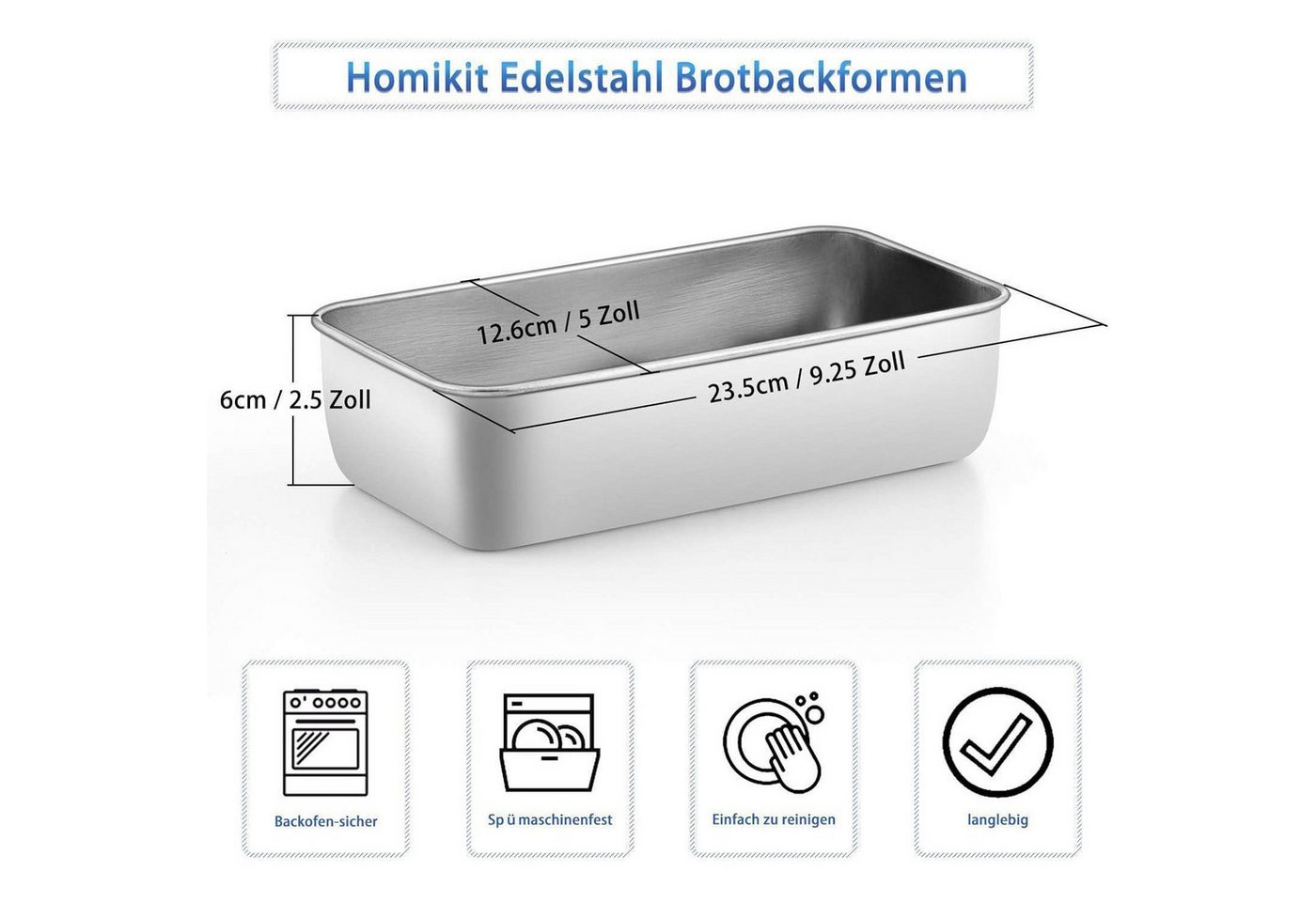LuxusKollektion Kastenform Brotbackform Edelstahl 23,5x12,6x6cm Brot Kuchen Toast 1 Stück Bild 5