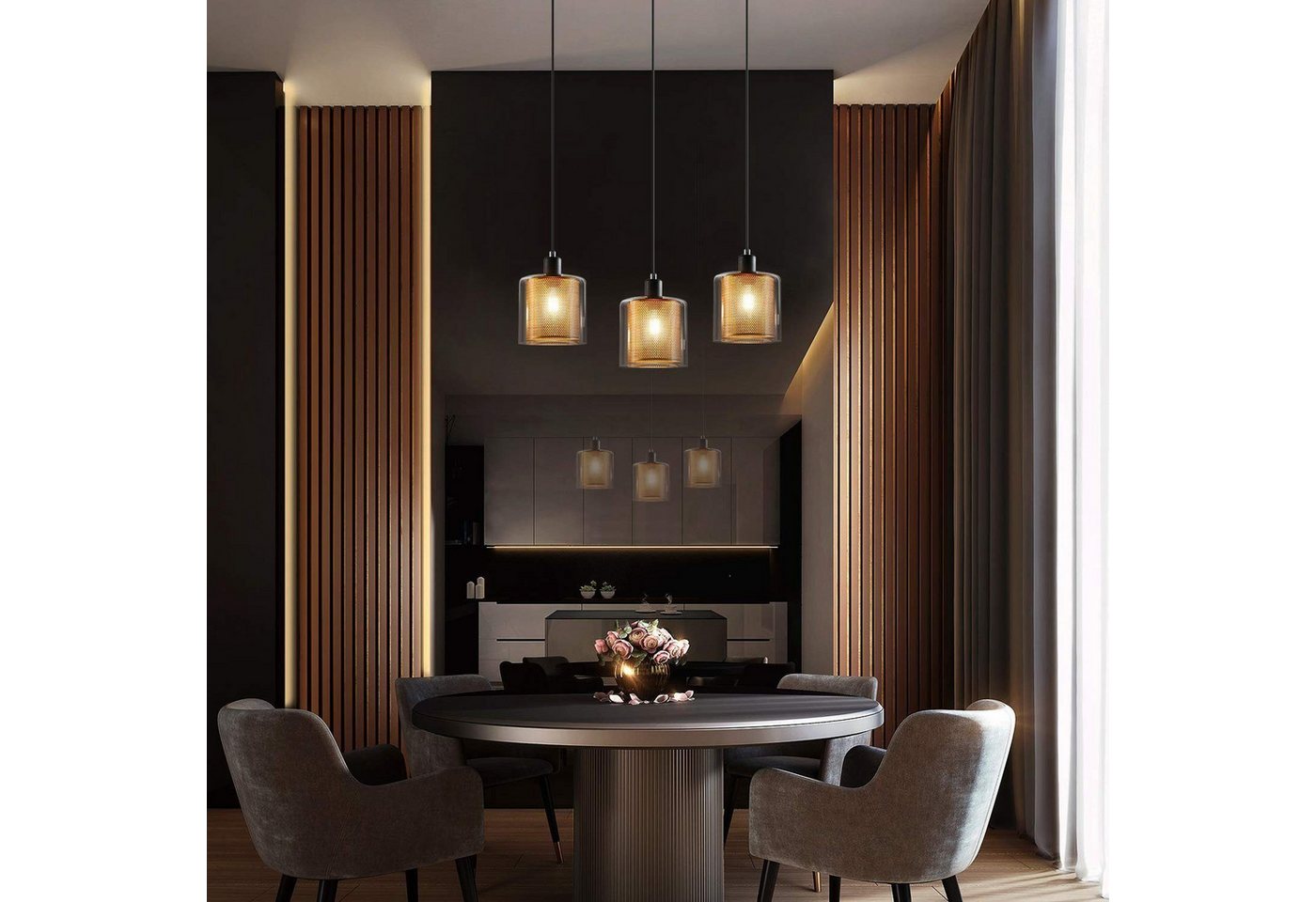 Nettlife Pendelleuchte 3 flammig Glass E14 Retro Hängelampe Esstisch esszimmer Beleuchtung, ohne Leuchtmittel, für Esstisch Wohnzimmer höhenverstellbar warmes Lich
