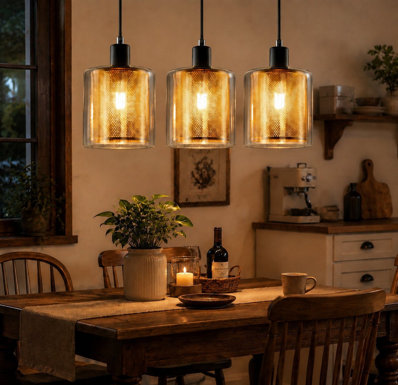 Nettlife Pendelleuchte 3 flammig Glass E14 Retro Hängelampe Esstisch esszimmer Beleuchtung, ohne Leuchtmittel, für Esstisch Wohnzimmer höhenverstellbar warmes Lich Bild 3