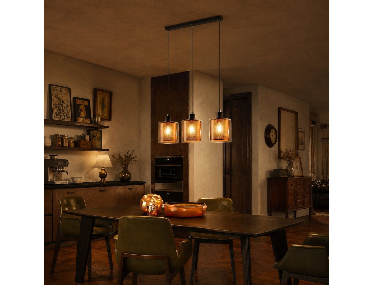 Nettlife Pendelleuchte 3 flammig Glass E14 Retro Hängelampe Esstisch esszimmer Beleuchtung, ohne Leuchtmittel, für Esstisch Wohnzimmer höhenverstellbar warmes Lich Bild 4