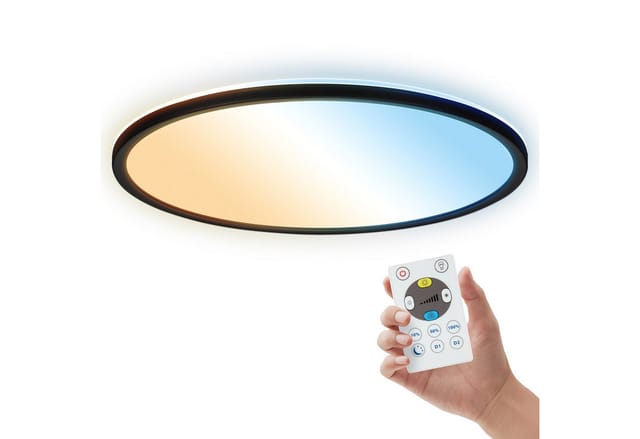 B.K.Licht LED Panel Fernbedienung Ø42cm Rund 22W 3000lm 2700K-6500K Warmweiß bis Tageslichtweiß Dimmbar Schwarz - Deckenlampe Badezimmer Küche