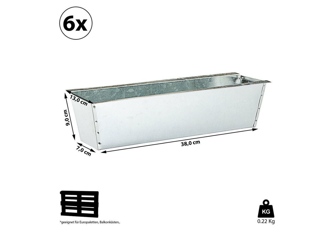 CEPEWA Pflanzkübel Pflanzkasten 6er Set aus Zink für Europaletten Paletten 38x13x9 Bild 2
