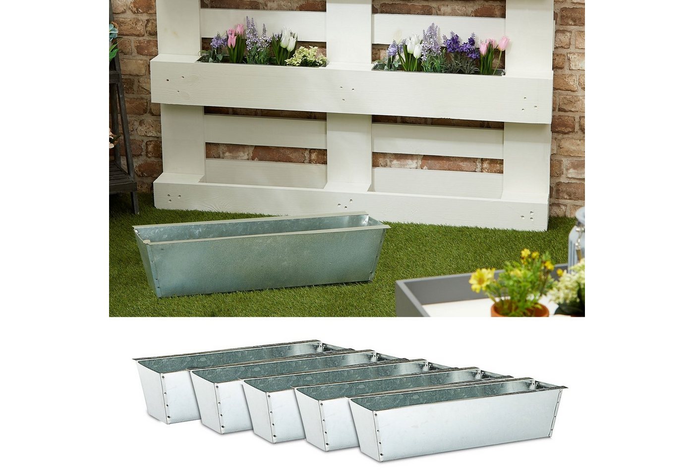 CEPEWA Pflanzkübel Pflanzkasten 6er Set aus Zink für Europaletten Paletten 38x13x9 Bild 3