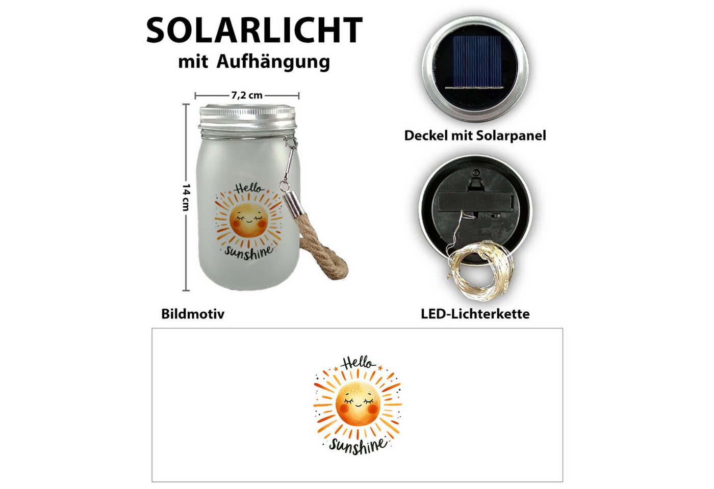 speecheese Dekolicht Sonne Freundschaft Solarlicht mit Spruch Hello sunshine Bild 2
