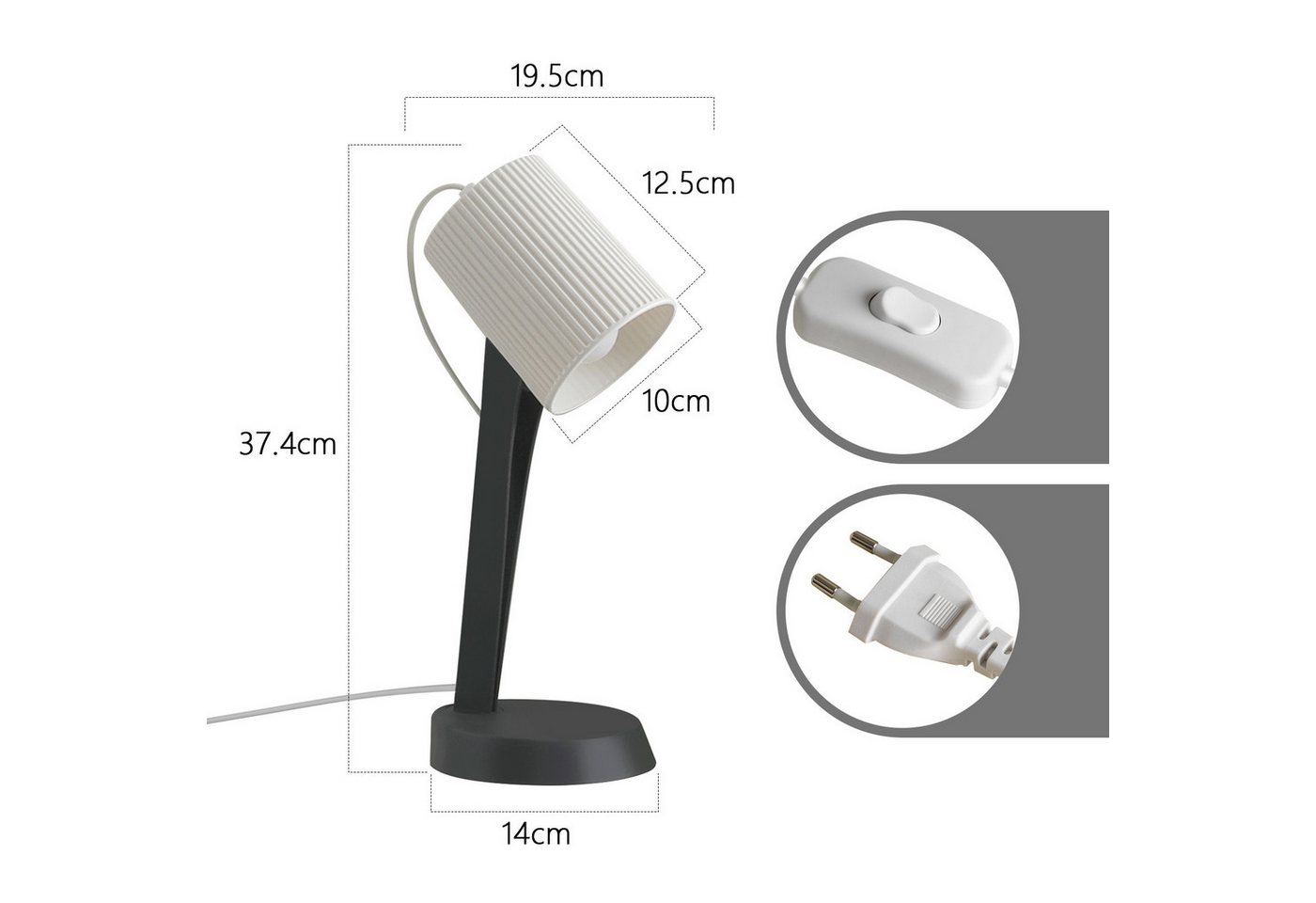 ZMH Tischleuchte E14 2er-Set mit Kabel Kippschalter modern Schlafzimmer Esszimmer, HochwertigeDesign, ohne Leuchtmittel, Einfache Installation