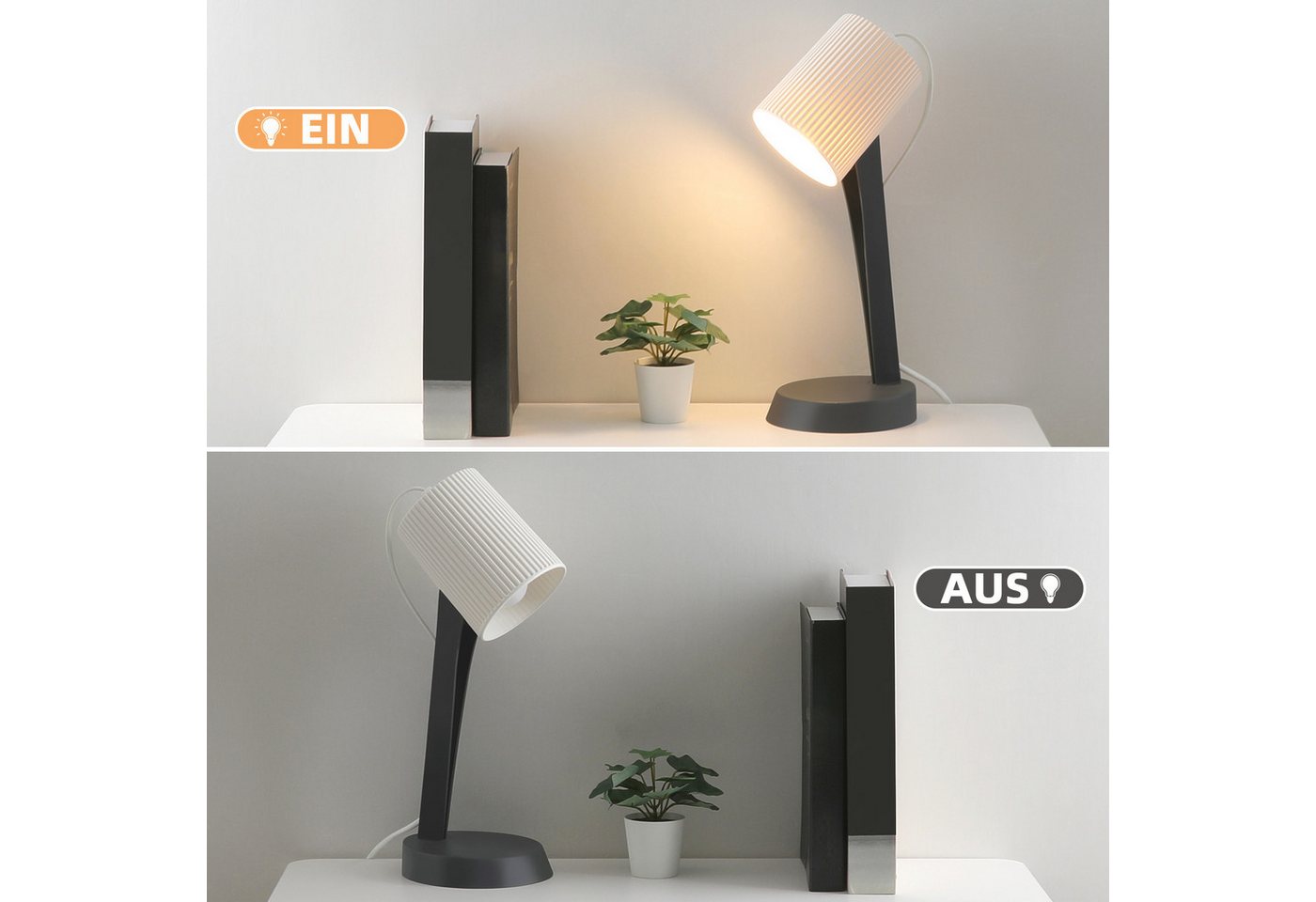 ZMH Tischleuchte E14 2er-Set mit Kabel Kippschalter modern Schlafzimmer Esszimmer, HochwertigeDesign, ohne Leuchtmittel, Einfache Installation Bild 2