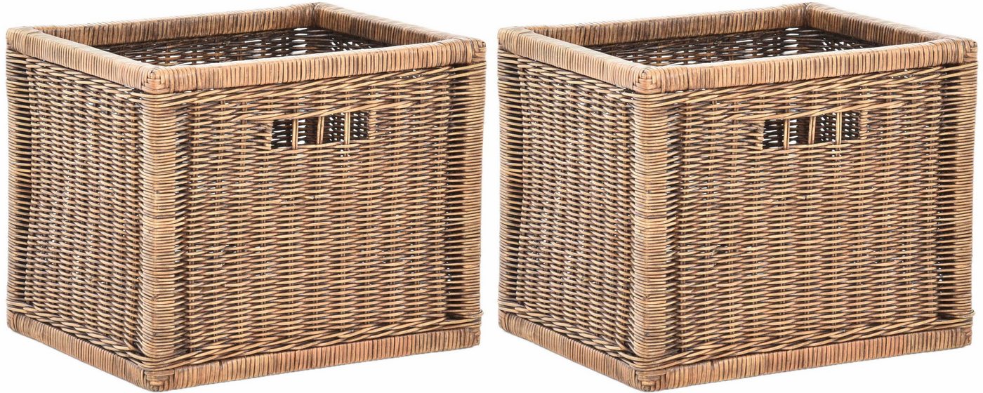 Krines Home Regalkorb Set/2 Stabiler Regalkorb mit Holzrahmen Schubfach aus echtem Rattan (Set, 2 St., 2 Stück), Schübe Box zur Aufbewahrung Regalkorb Schrankkorb Griff (Set 42x32x32) Bild 3