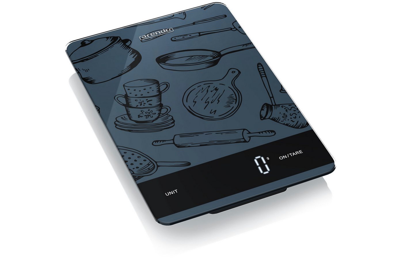 Arendo Küchenwaage digital mit Hochglanz Glasoberfläche, Lebensmittelwaage, 20 x 13,5cm, (1-tlg), 1 g Genauigkeit, Tara-Funktion, LCD-Display, 5 kg Tragkraft