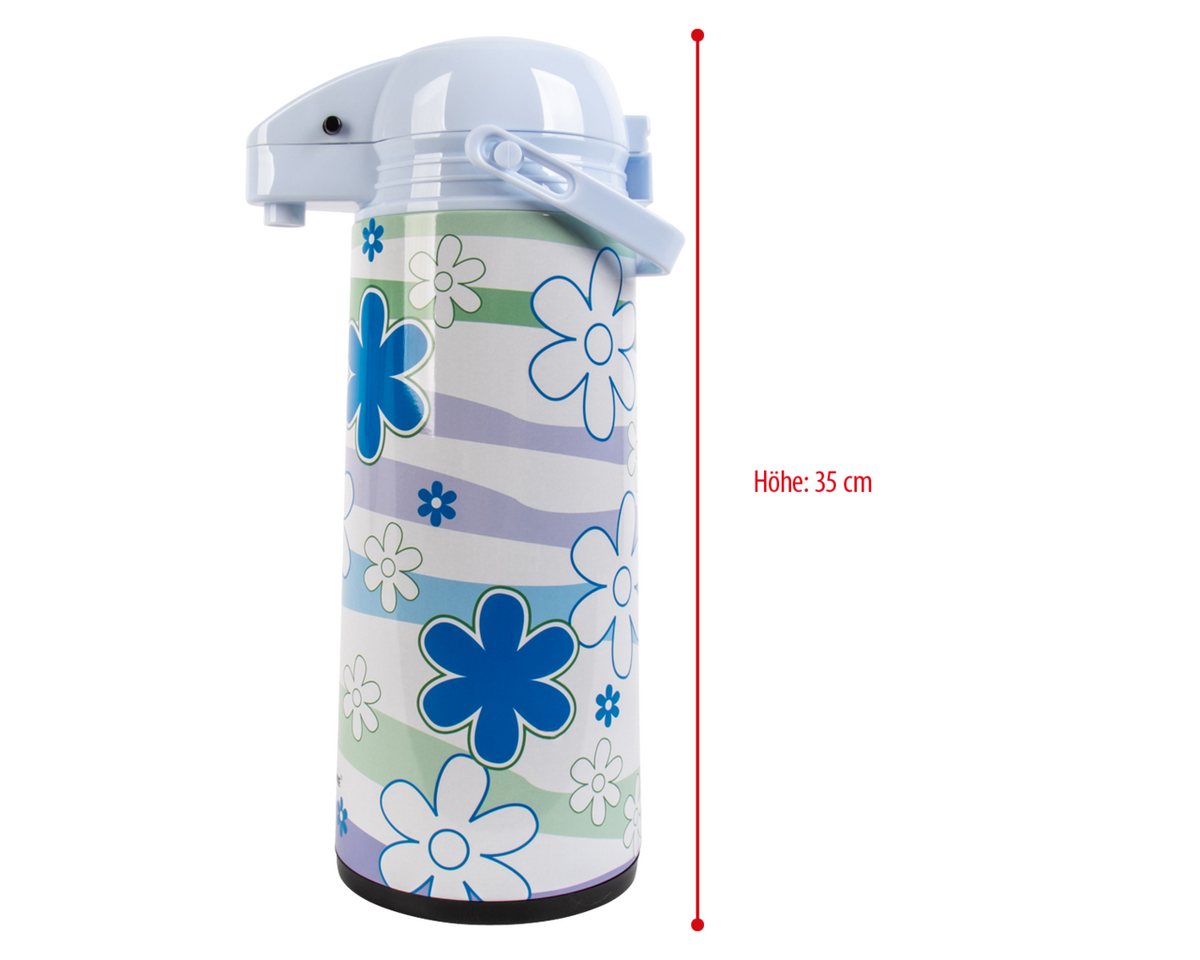 EUROHOME Pump-Isolierkanne EUROHOME Airpot Isolierkanne 1,9L – Thermoskanne Flowers, 1,9 l, (Pumpkanne 1,9l), Vielseitige Isolierkanne für Kaffee, Tee und mehr