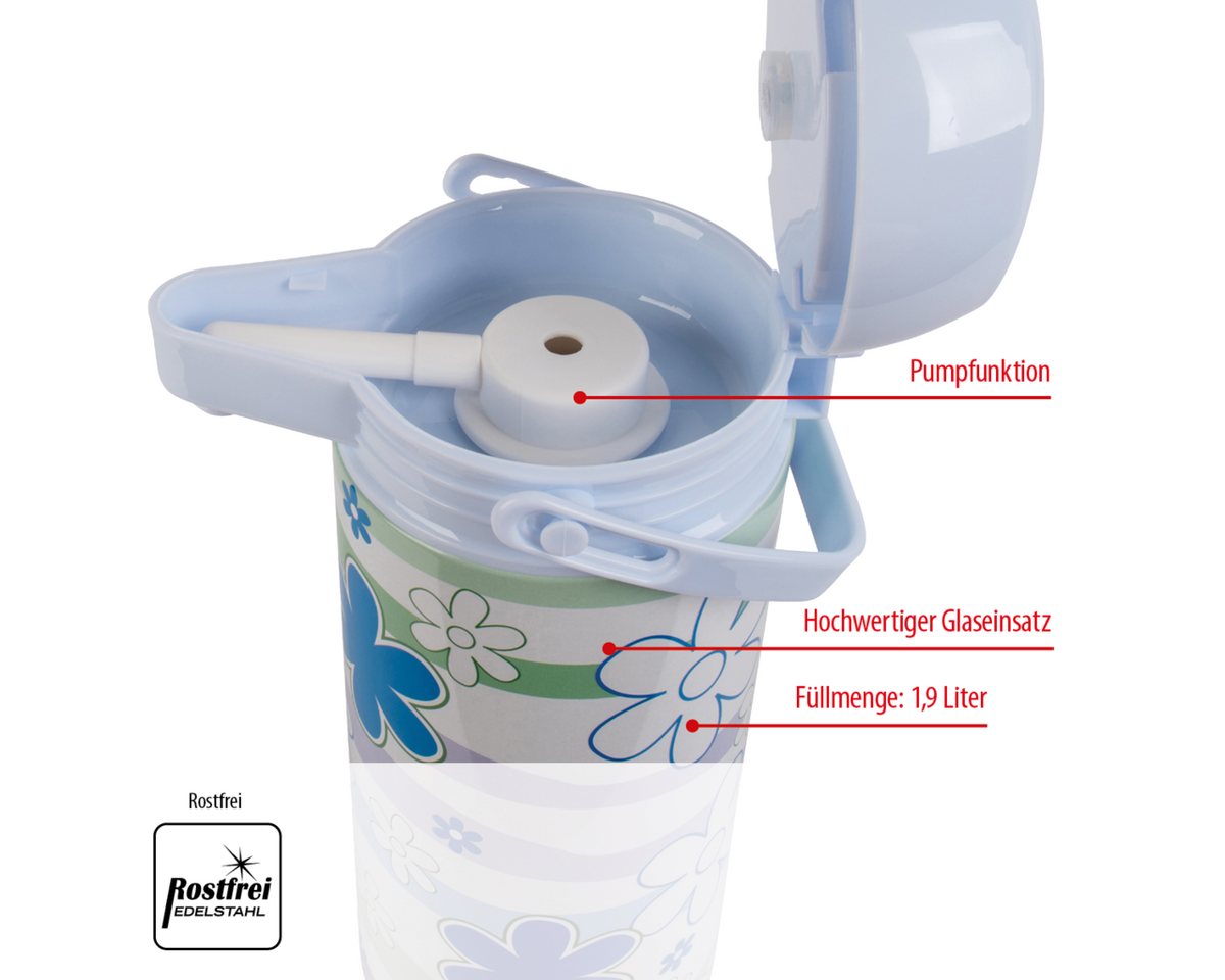 EUROHOME Pump-Isolierkanne EUROHOME Airpot Isolierkanne 1,9L – Thermoskanne Flowers, 1,9 l, (Pumpkanne 1,9l), Vielseitige Isolierkanne für Kaffee, Tee und mehr Bild 3