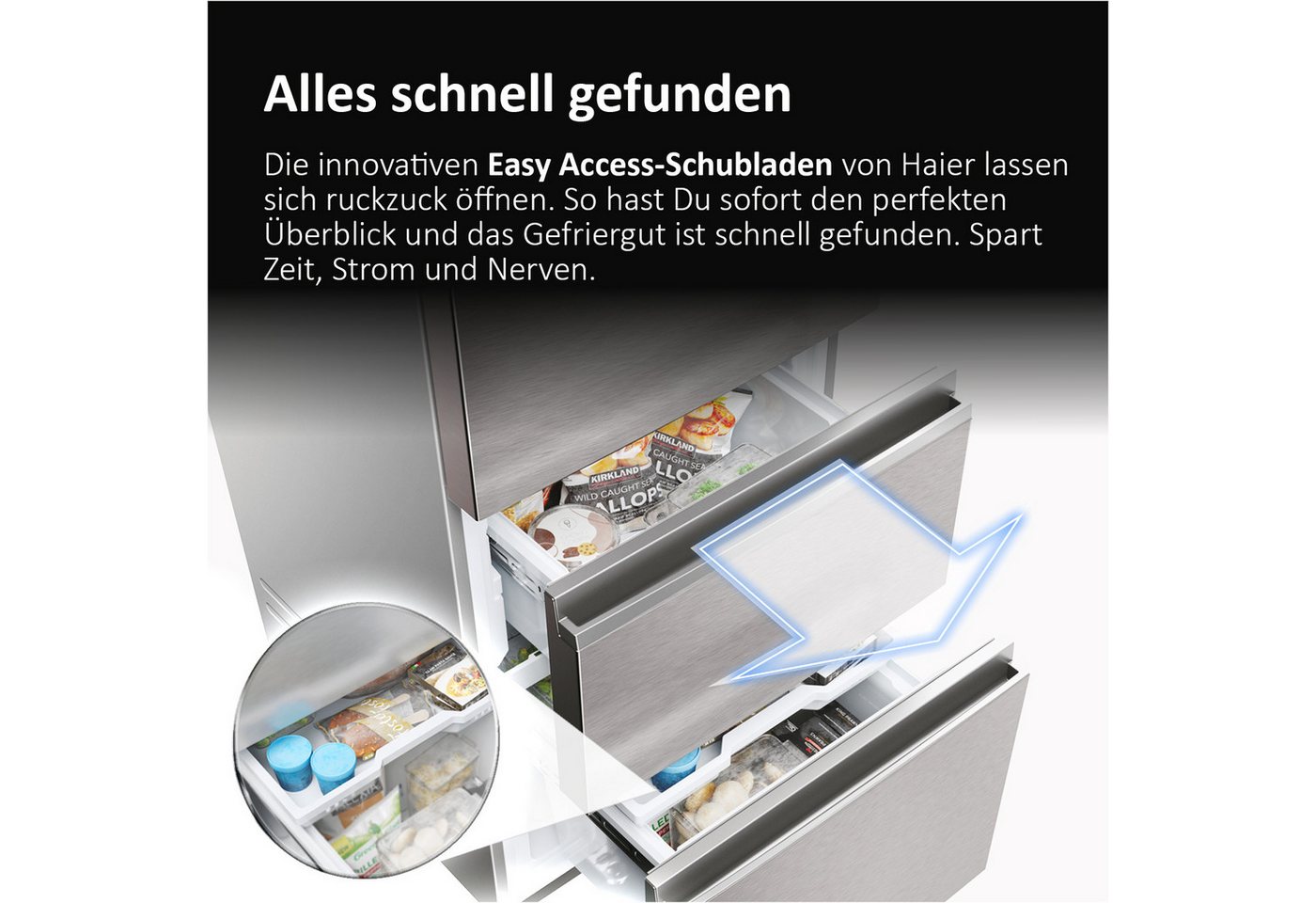 Haier Kühl-/Gefrierkombination Combi 3D 55 HTR3518ENMX, 185 cm hoch, 54,5 cm breit, Easy Access-Gefrierschubladen: Alles schnell gefunden Bild 3