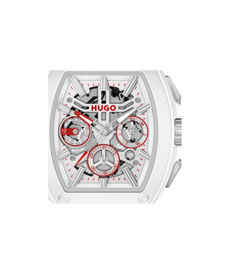 HUGO Multifunktionsuhr #HUGO ID SKELETON 1530445, Quarzuhr, Armbanduhr, Herrenuhr, Silikonarmband, analog