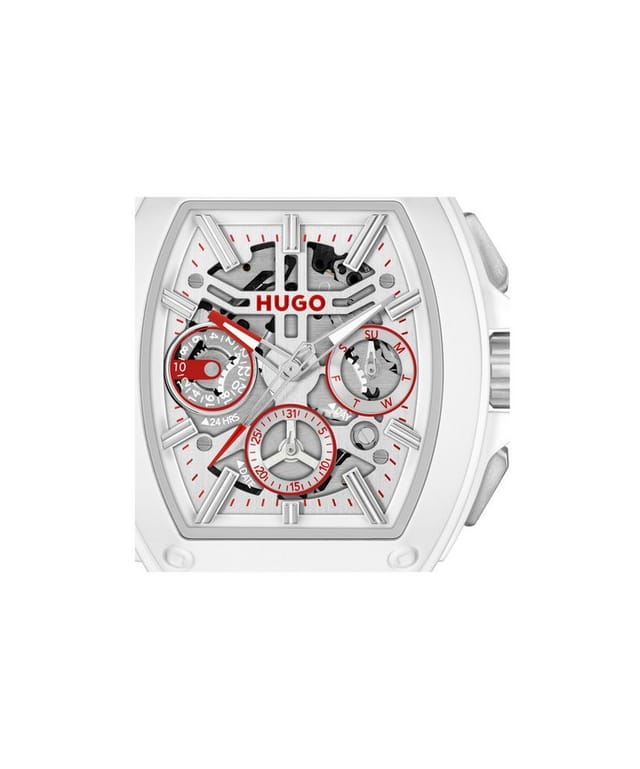 HUGO Multifunktionsuhr #HUGO ID SKELETON 1530445, Quarzuhr, Armbanduhr, Herrenuhr, Silikonarmband, analog