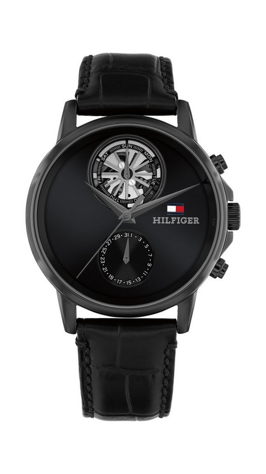 Tommy Hilfiger Multifunktionsuhr Stewart 1710748, Quarzuhr, Armbanduhr, Herrenuhr, Lederarmband, analog