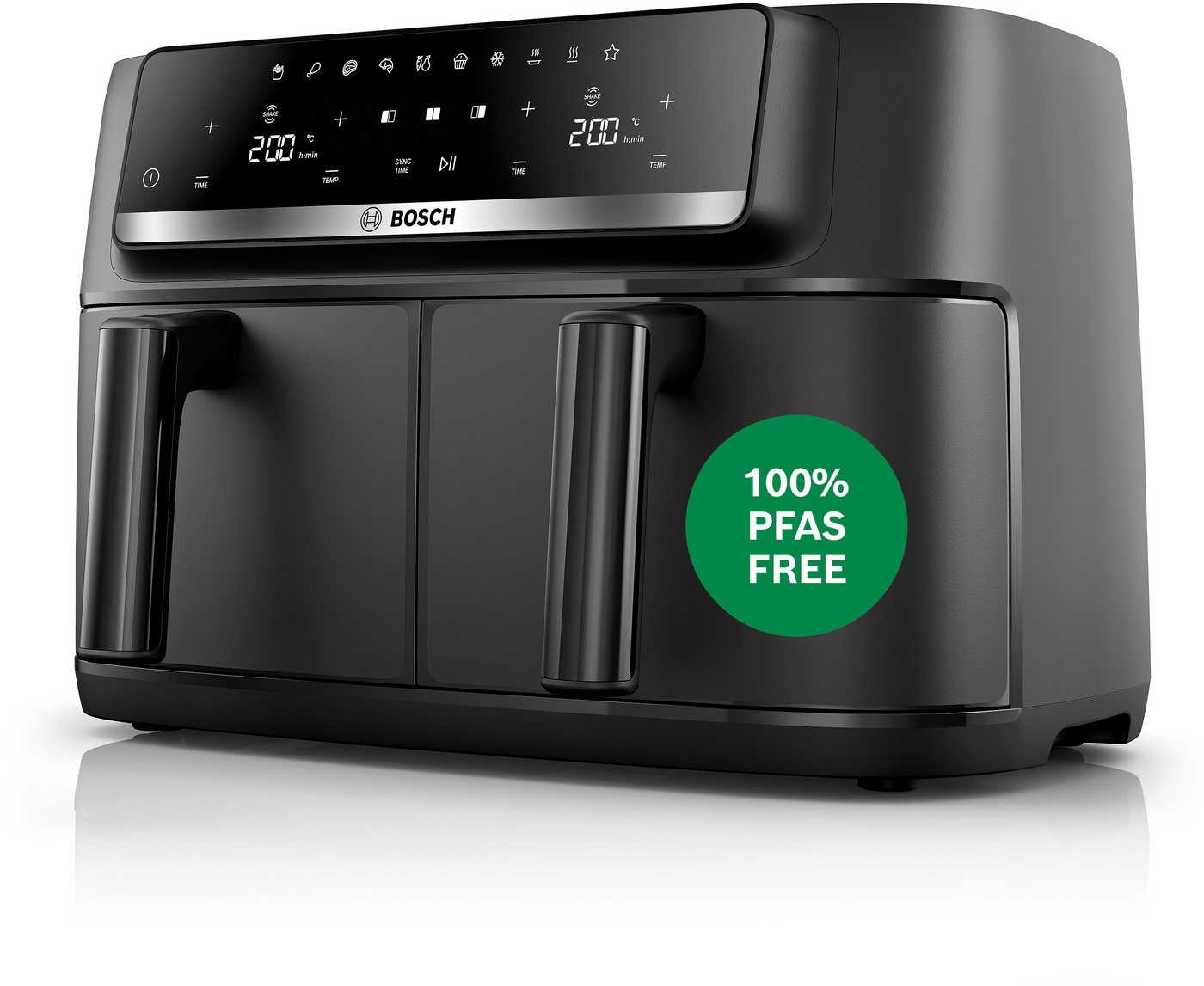 BOSCH Heißluftfritteuse Airfryer MAFD440B0, 2* 4,5L Kammer, spülmaschinengeeignet, schwarz, 2500 W, PFAs frei, einfache Reinigung, 6 voreingestellte Programme Bild 4