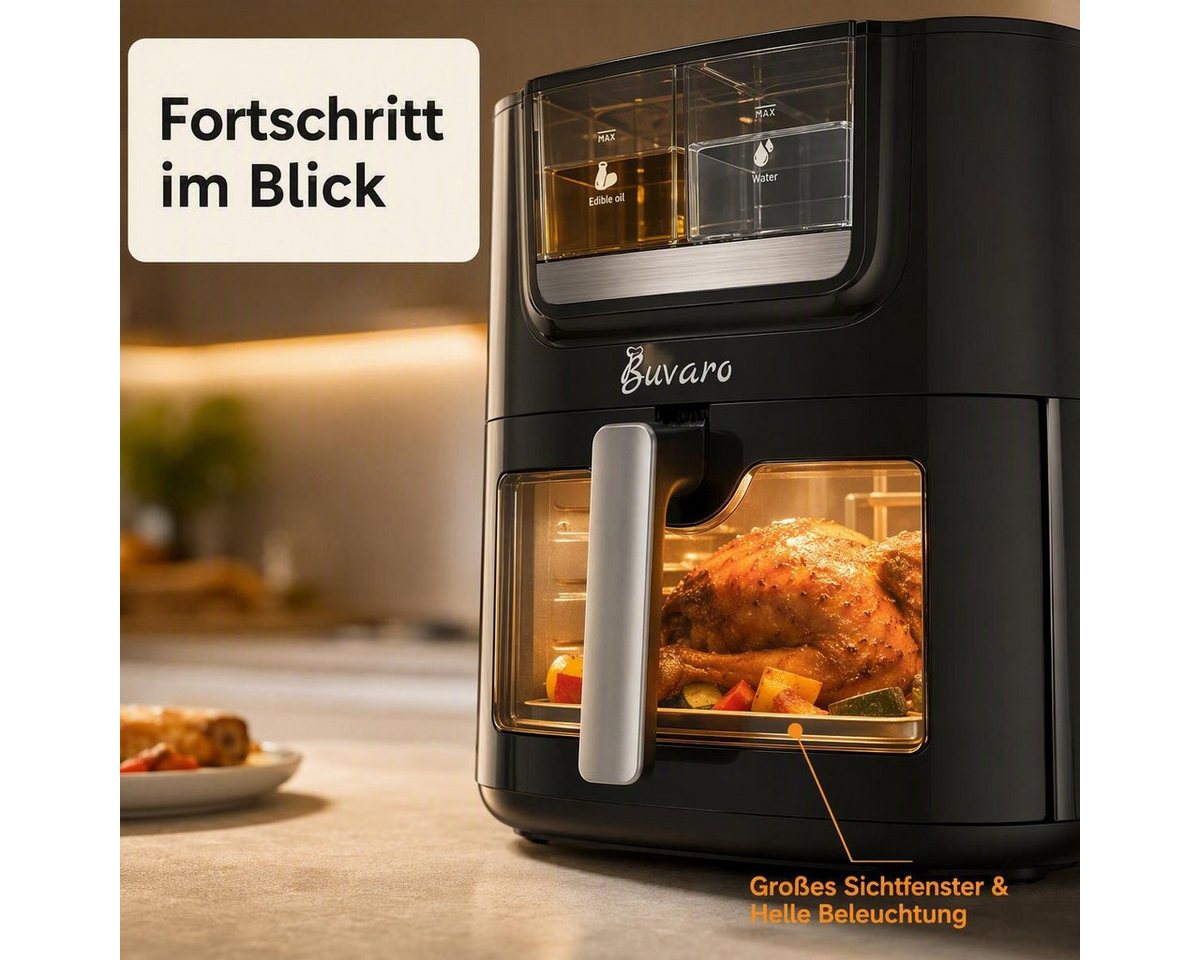 BUVARO Heißluftfritteuse AF-ZE7238-ZA mit 8 voreingestellte Programme, 1800 W, 7L mit automatischer Öl- und Wassersprühfunktion Bild 3