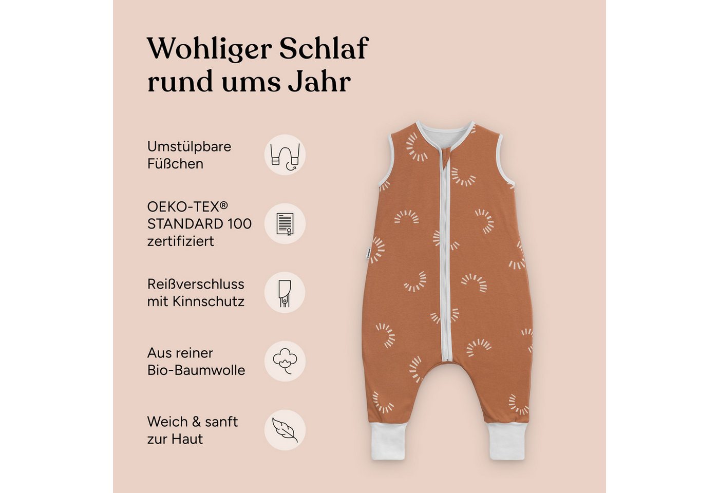 Ehrenkind Babyschlafsack Schlafsack mit Füßen 2.5 TOG, Bio-Baumwolle, Ganzjahr (Standard by OEKO-TEX, 100% Bio-Baumwolle, 2.5 TOG, Ganzjahresschlafsack mit Beinen), Baby Schlafsack, Schlafsack Baby Bild 5