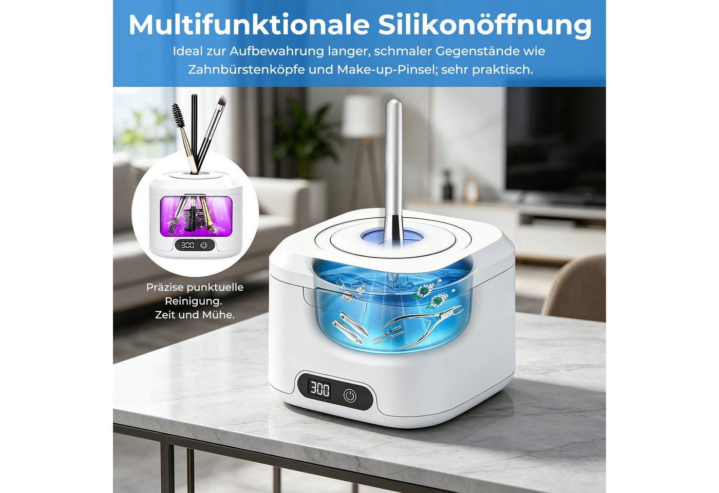AKKEE Ultraschallreiniger Ultraschallreinigungsgerät 50000Hz mit 6 UV-Licht & 4 Modes, 340ML Ultraschallreiniger Bild 2