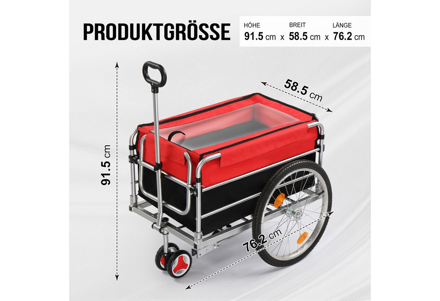 LALAHO Fahrradhundeanhänger Fahrradanhänger 93 x 75 x 58cm mit Transportkiste, Hundebuggy Transportanhänger Handwagen Anhänger